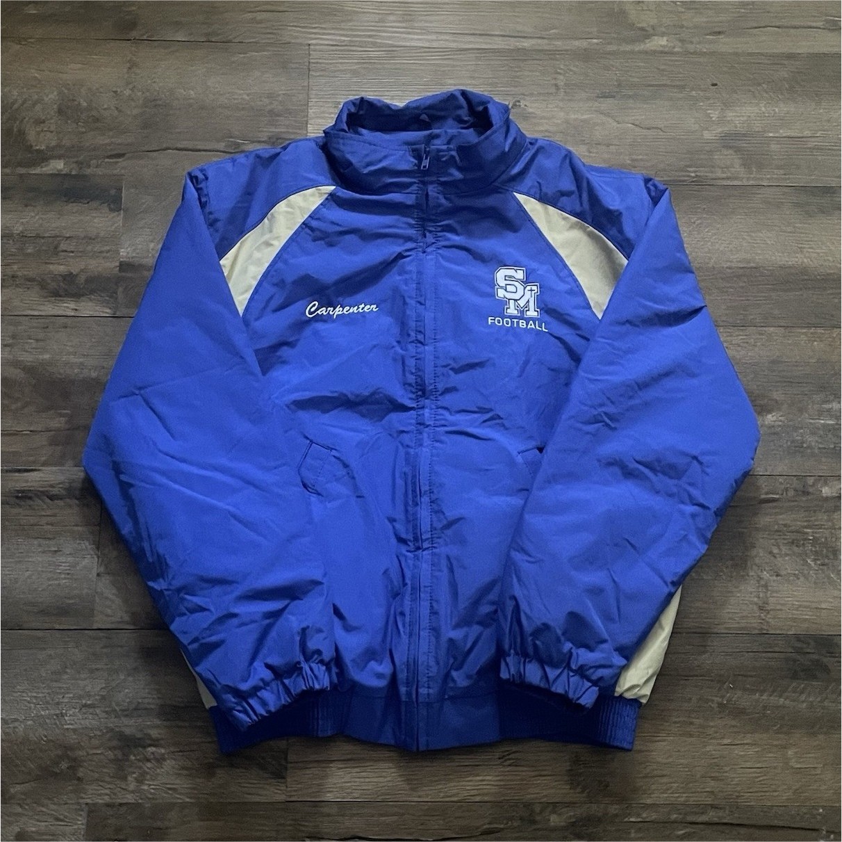 Ripon Jackets Men’s Blue/White Colorblock Full Zip Jacket Embroidered Football L