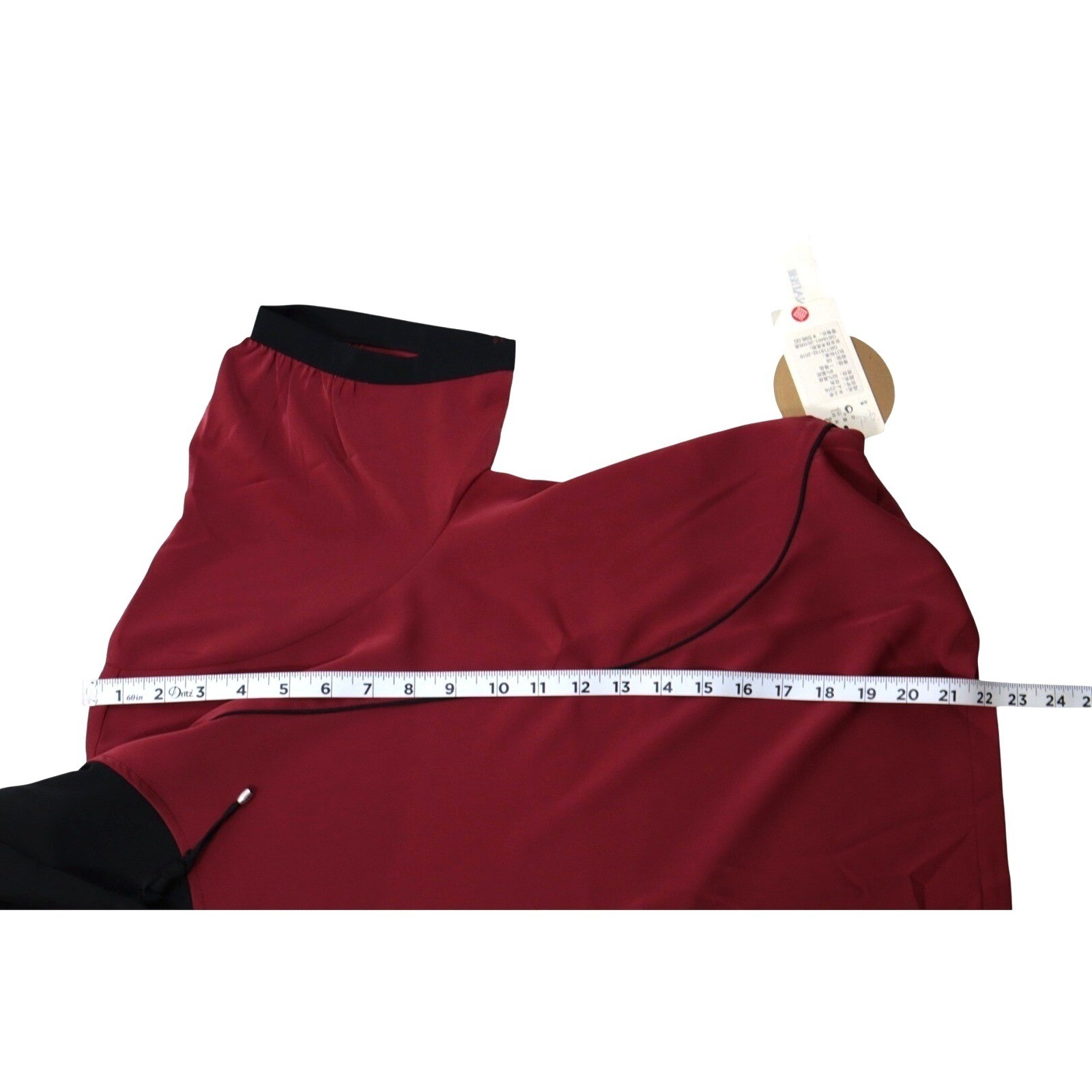 Women Silk Blend Hooded Blouse Burgundy Red Black Piping Short Sleeve Top 4XL