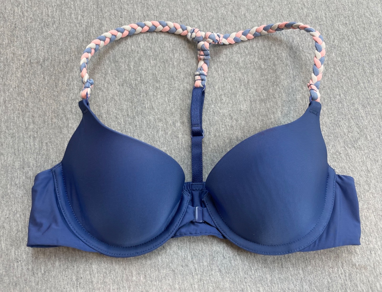 Victorias Secret Bra Womens 32B Blue Racer Back Demi Braided Straps Underwire