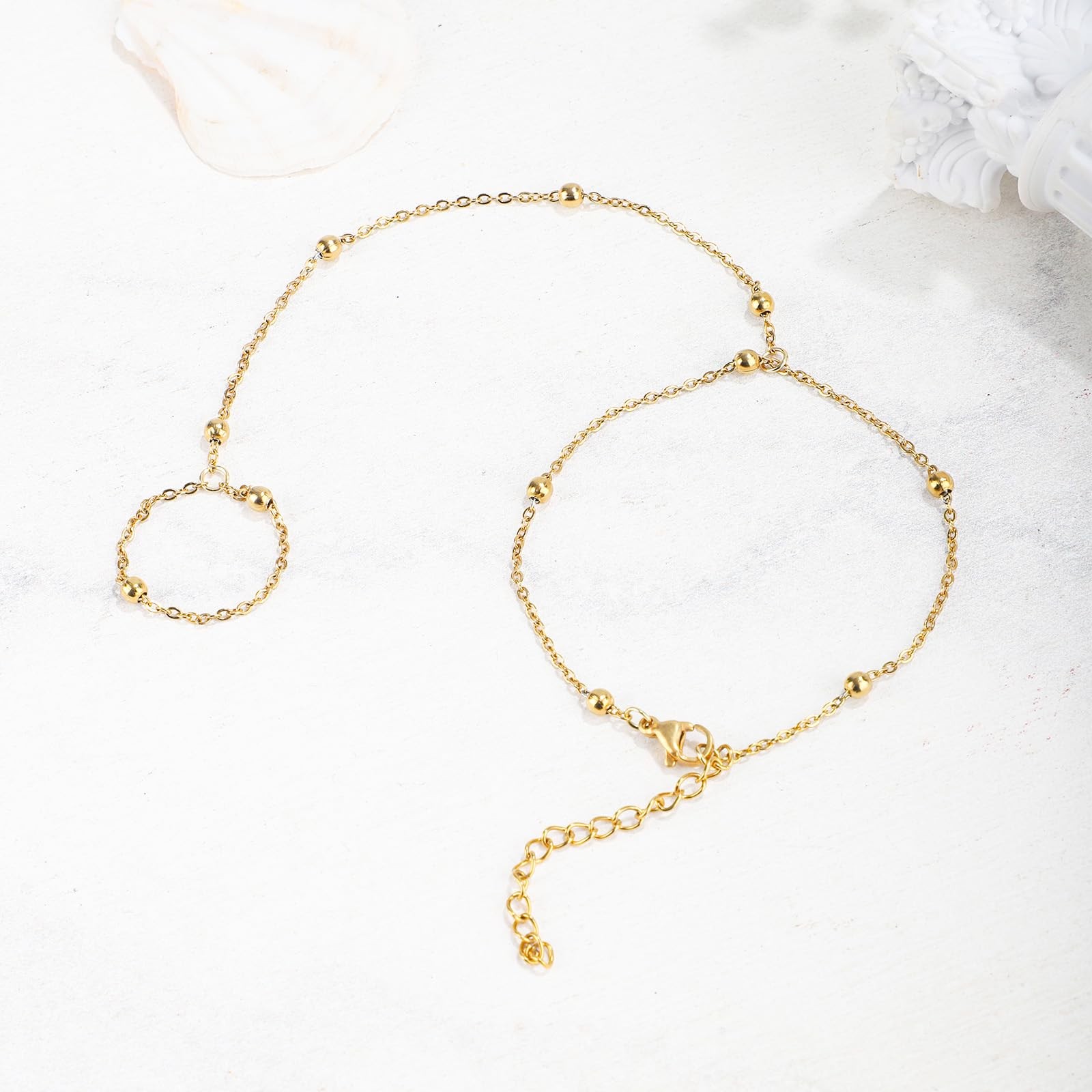 Mikovivi Ring Bracelet Hand Chain, Gold as shown in the picture, gold