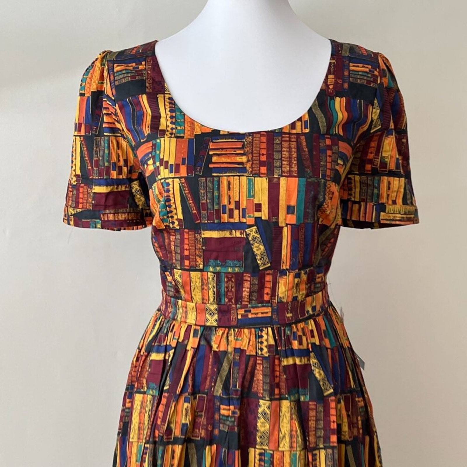 ModCloth Large Dress Cotton Retro Fall 50s Library Book Lover Pinup Fit Flare