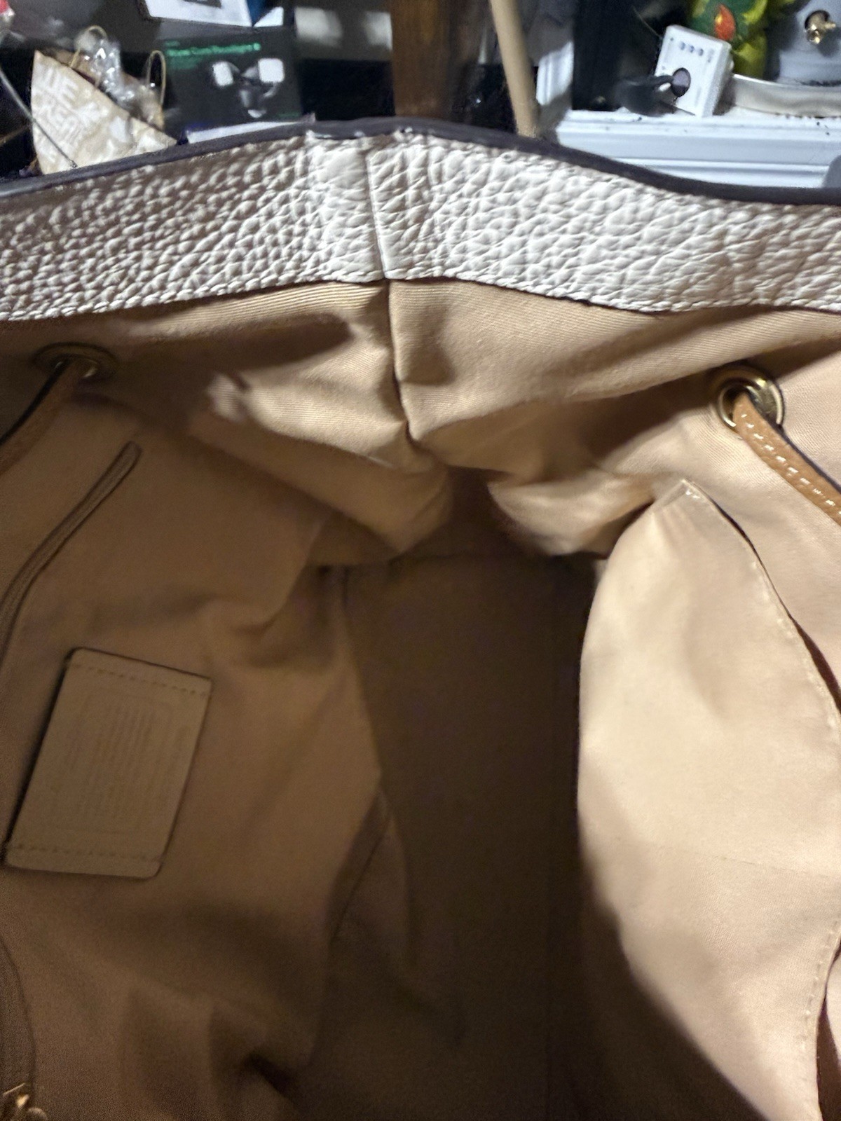 Coach Andy With Horse & Carriage Leather Tote Bag White & Brown Tassel Old Money
