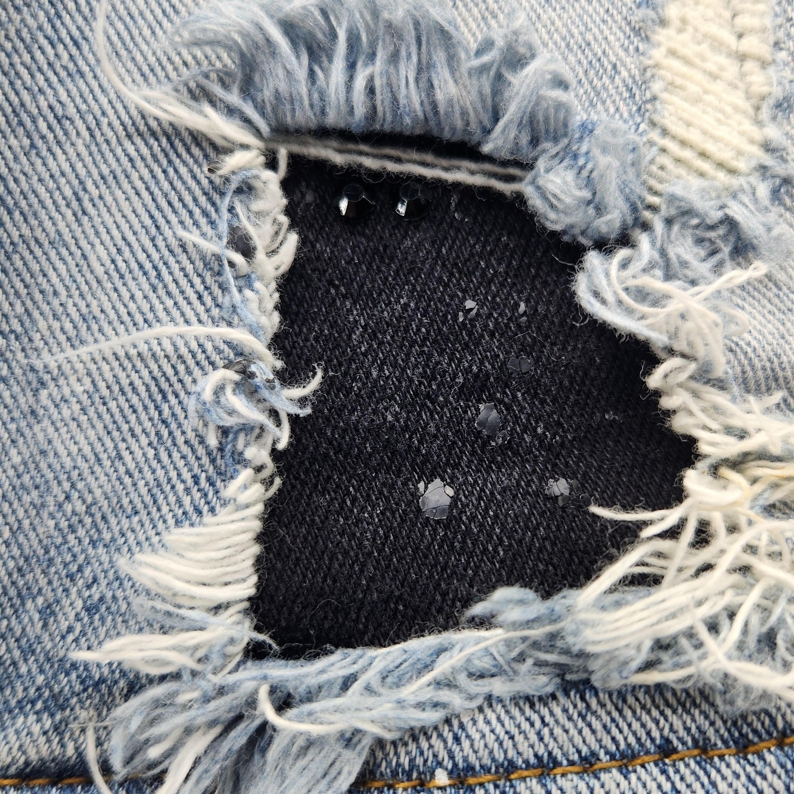 RSTNE Jacket Mens Large Blue Denim Distressed Paint Splatter Ripped Studded