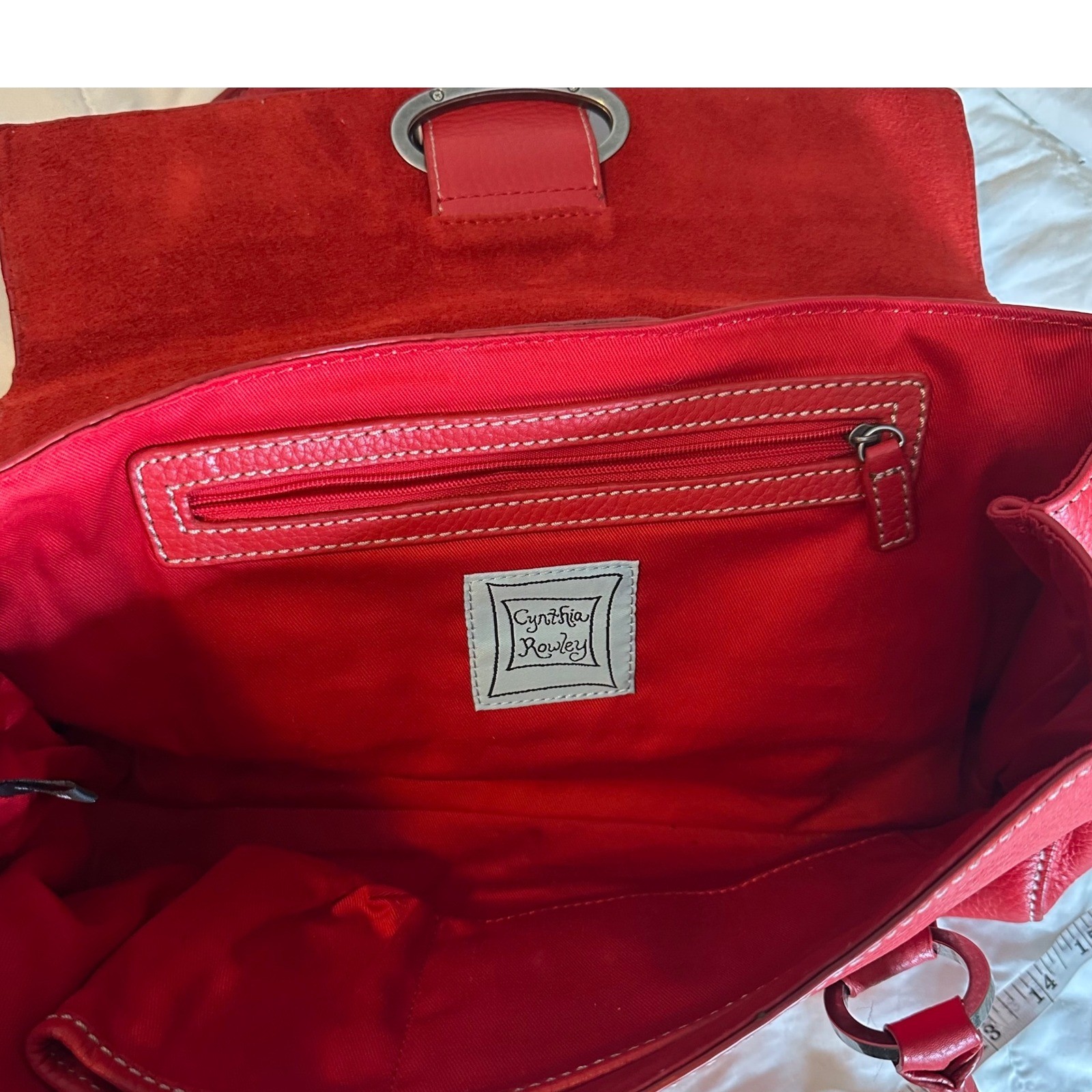 Cynthia Rowley Red Pebbled Leather Shoulder Bag Buckle Detail Silver Hardware
