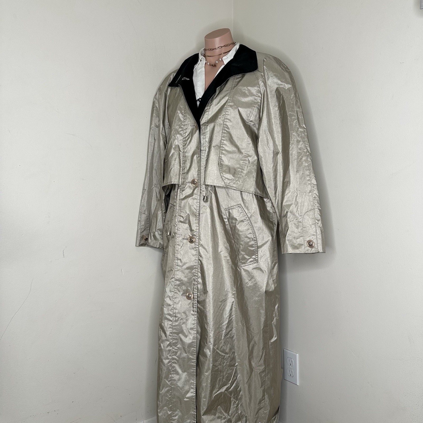 Womens Trench Coat 14 XL Beige Tan 47″ Overcoat Rain Jacket British Mist