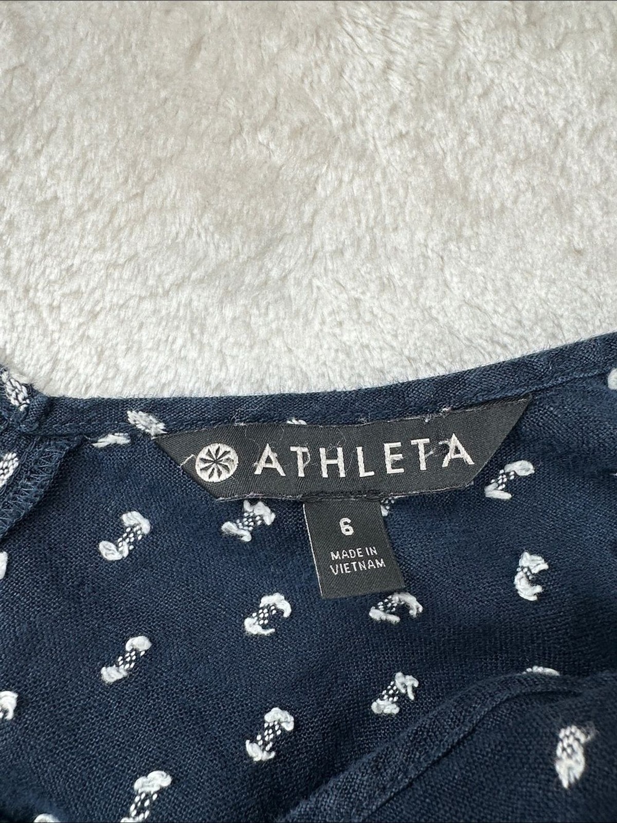 Athleta Navy Blue Dot Print Jumpsuit Womens 6 Adjustable Strap Wide Leg | Boho