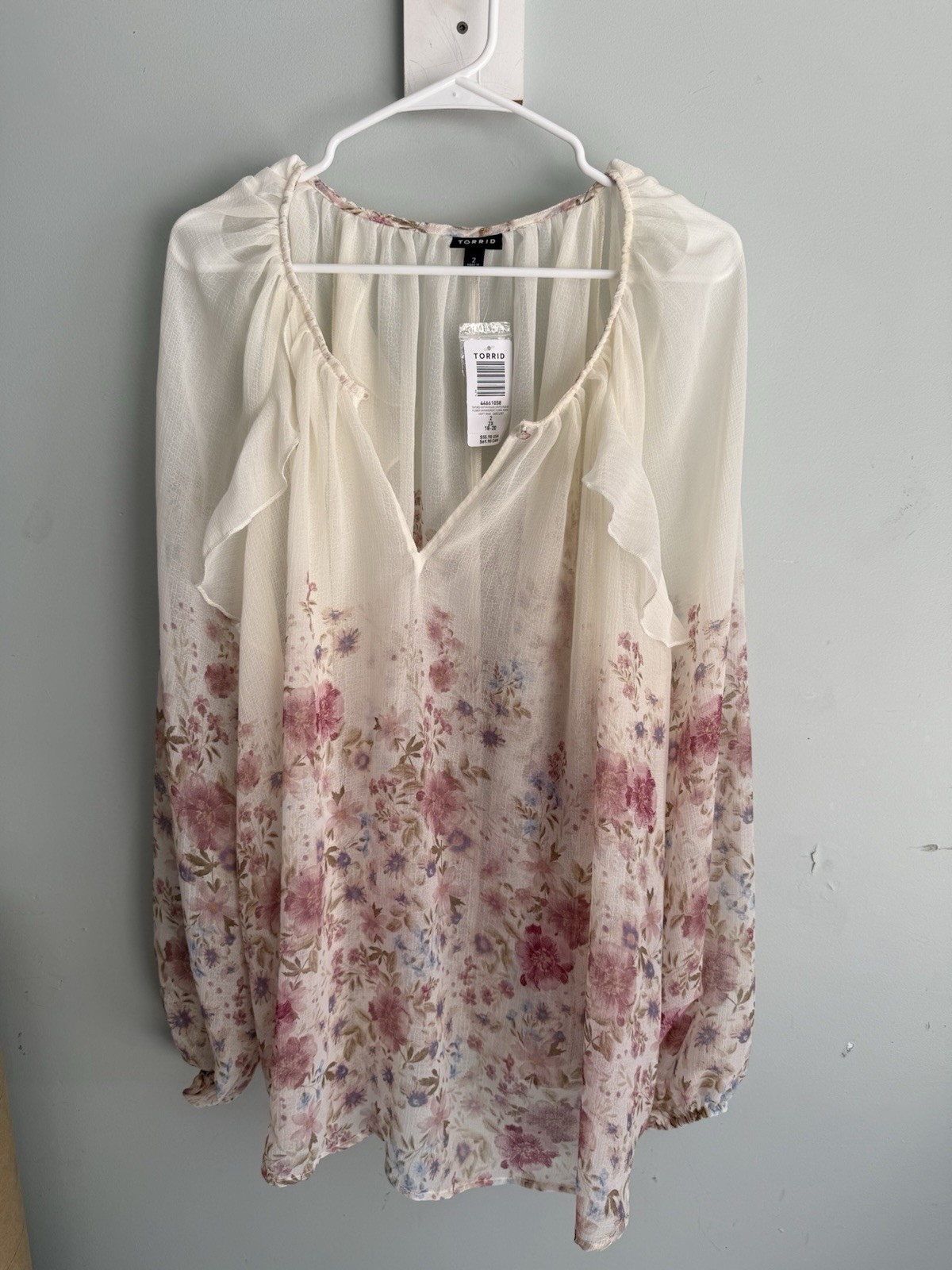 Torrid 2x 18 20 Chiffon Raglan Floral Blouse Ivory Pink