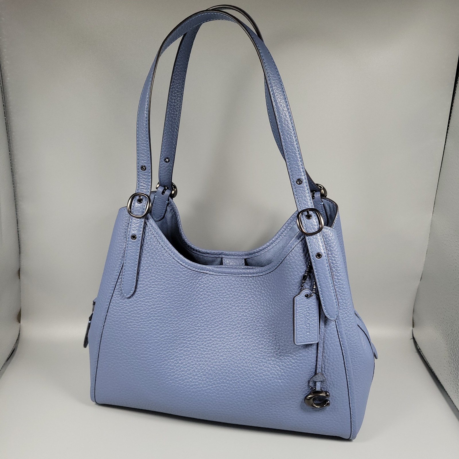 Coach Lori Shoulder Bag Washed Chambray Blue Pebble Leather Purse + Dust Bag