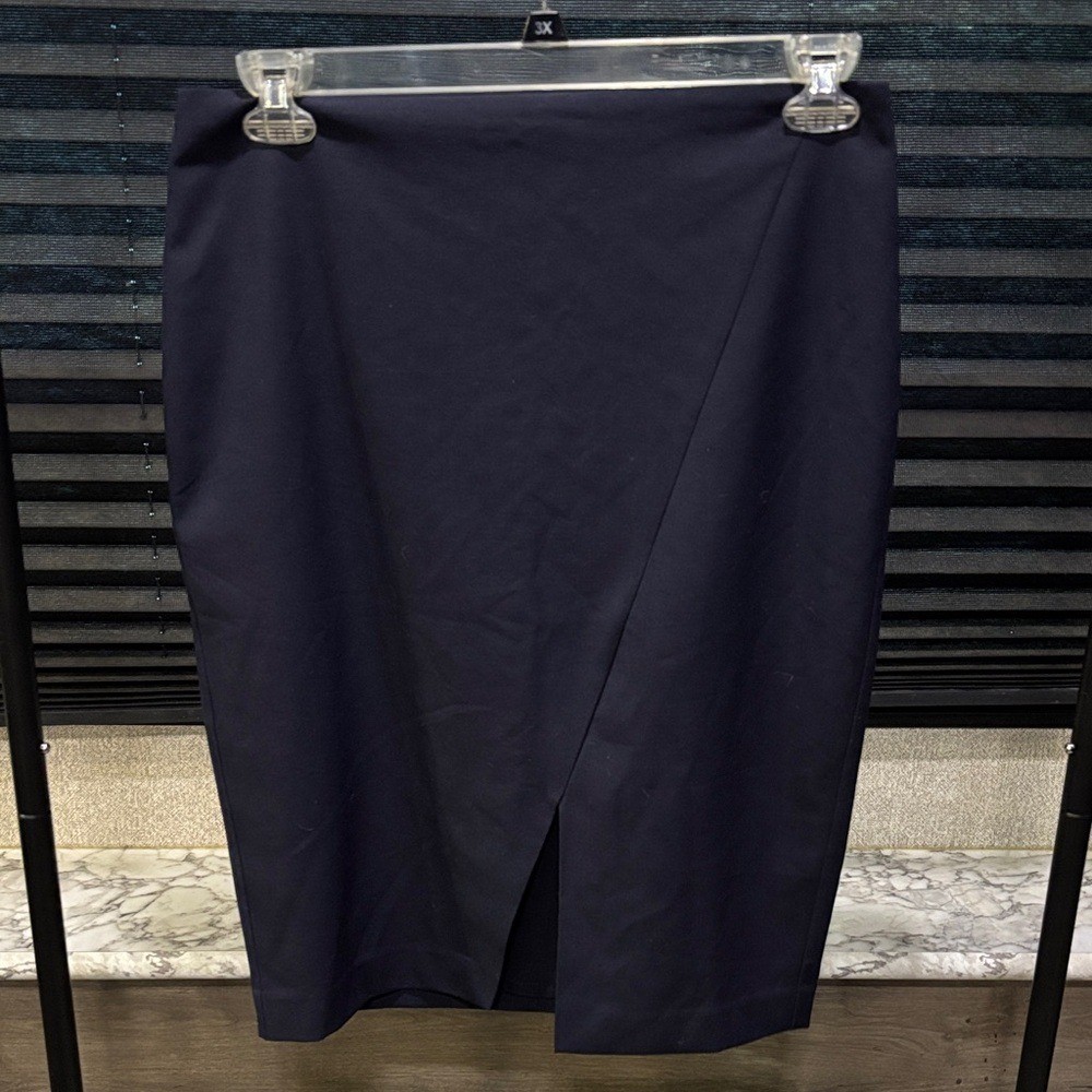 LOFT Ann Taylor Navy Blue High Waist Front Slit V Office Business Skirt WN 10
