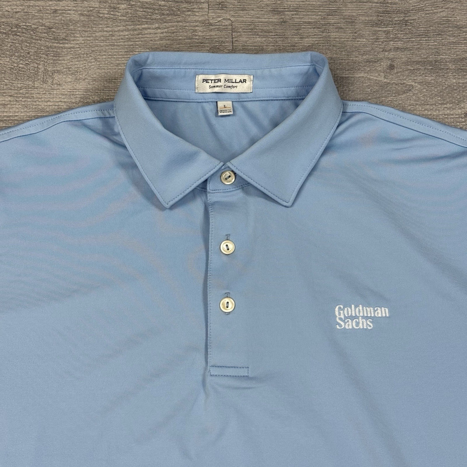 EUC Peter Millar Summer Comfort Polo Shirt Men L Solid Performance Goldman Sachs