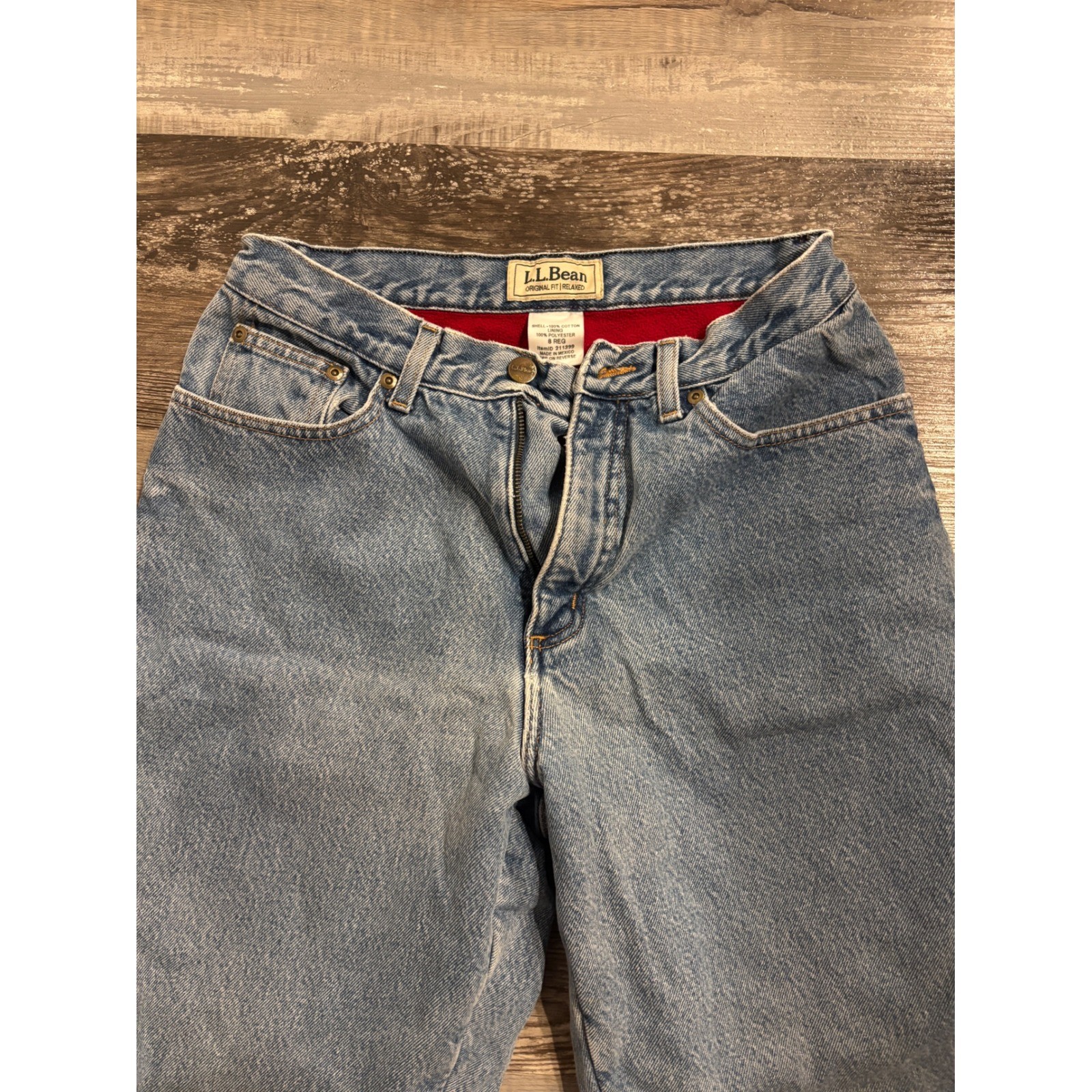 LL Bean Original Fit Relaxed Fleece Lined Jeans Light Wash Denim 8 Reg 211399