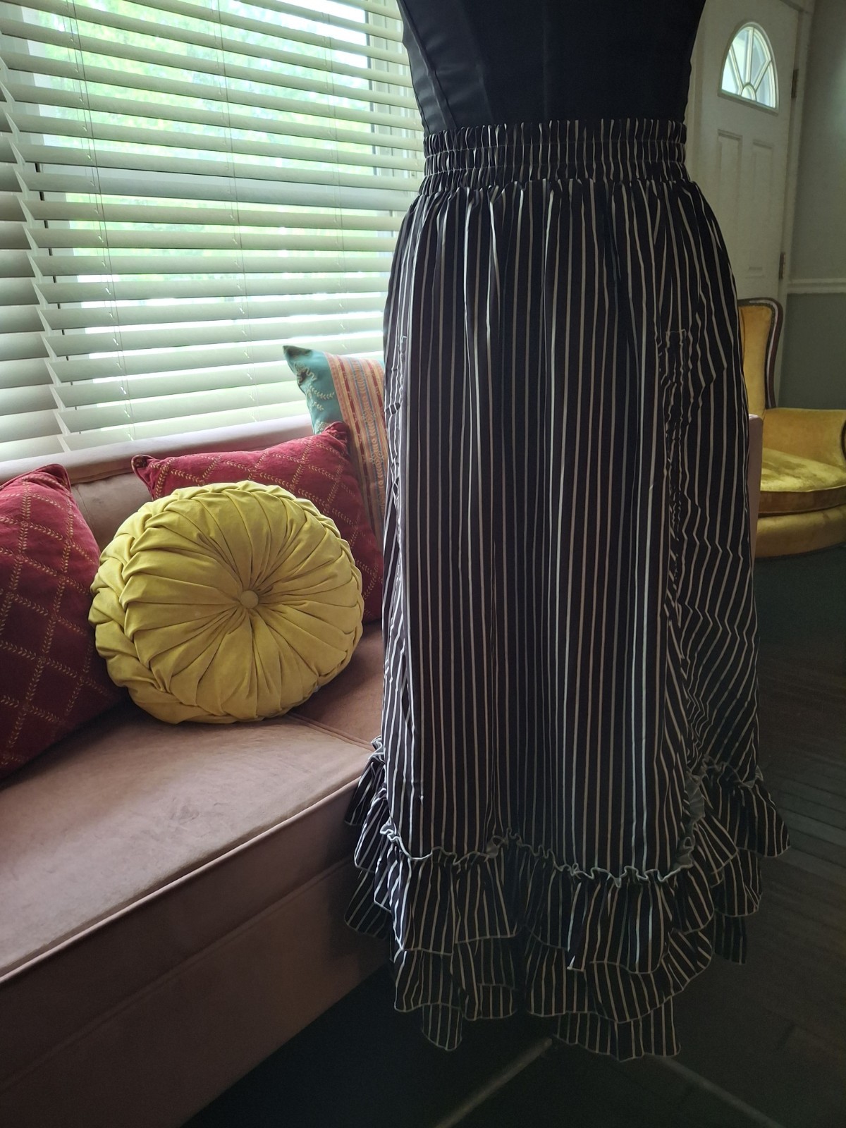 Belle Poque Steampunk Victorian Black White Stripe Skirt NWT Small