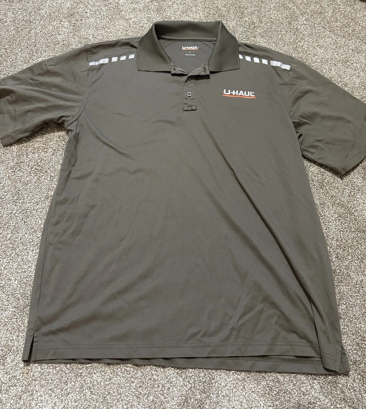 U-Haul Employee Polo Shirt Men’s Size Large Green Reflective Short Sleeve Logo
