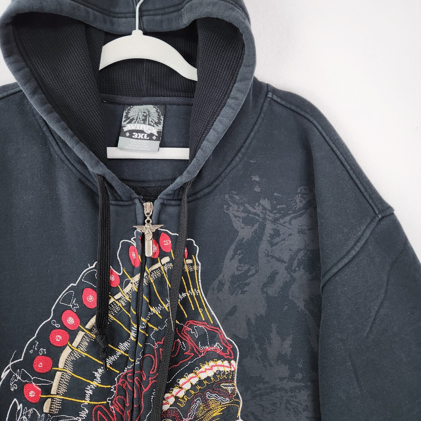 Avirex Jacket Mens 3XL Black Vintage Native American Embroidered Full Zip Hoodie