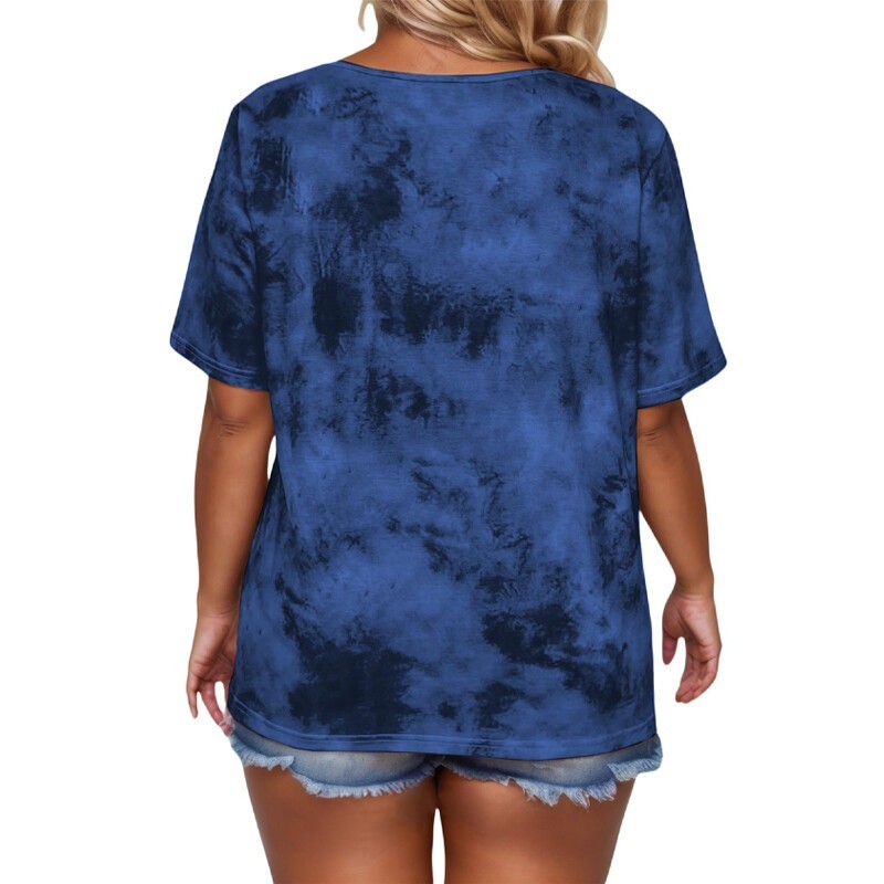 Plus Size Women’s Short Sleeved Tie Dye T-Shirt Loose Oversized Top V-neck Tops