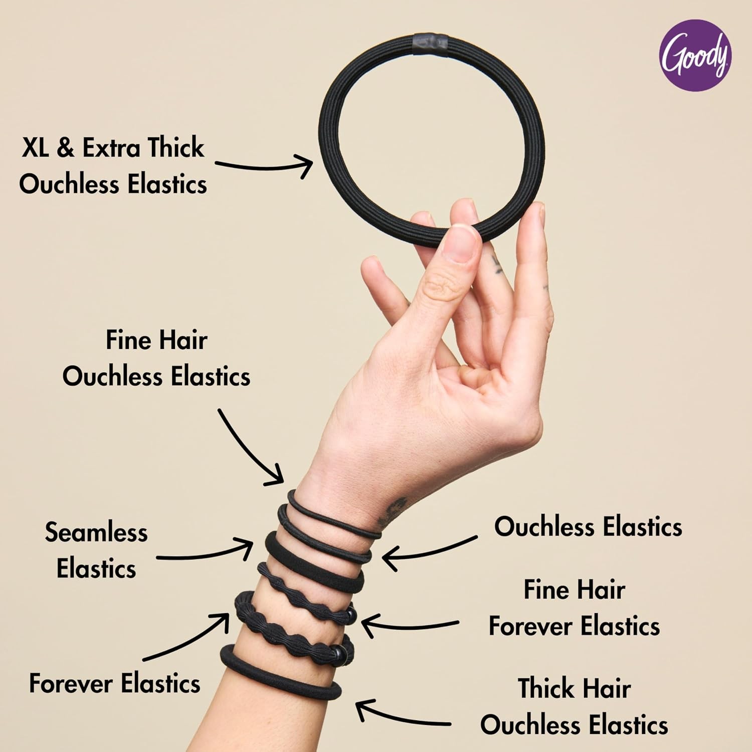 Goody Ouchless Elastic Hair Ties – 50 Ct, Assorted Neutrals, 2MM Rubber Bands