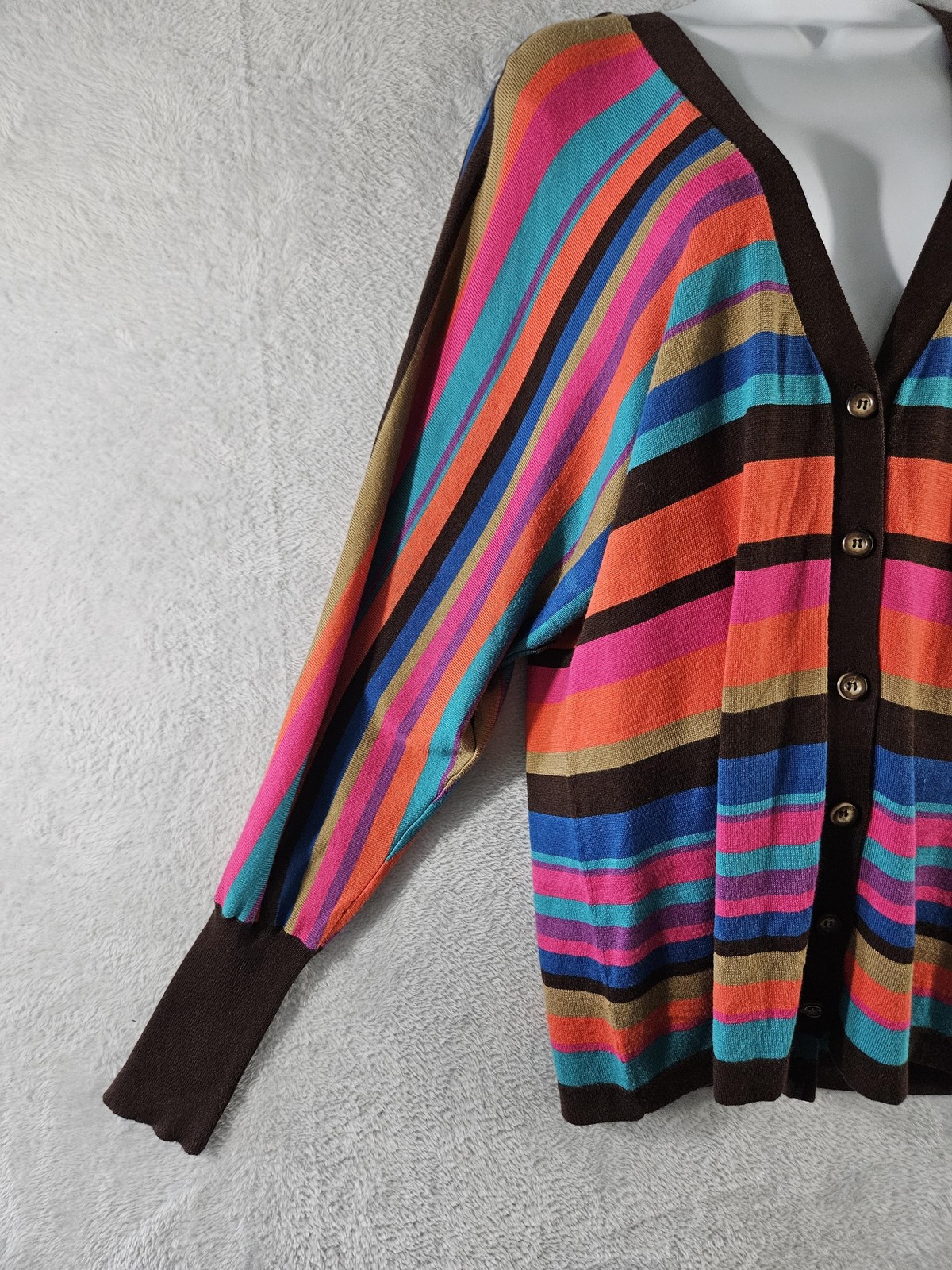 Trina Turk Sweater Med Womens Striped Button Cardigan Retro Batwing Art Viscose