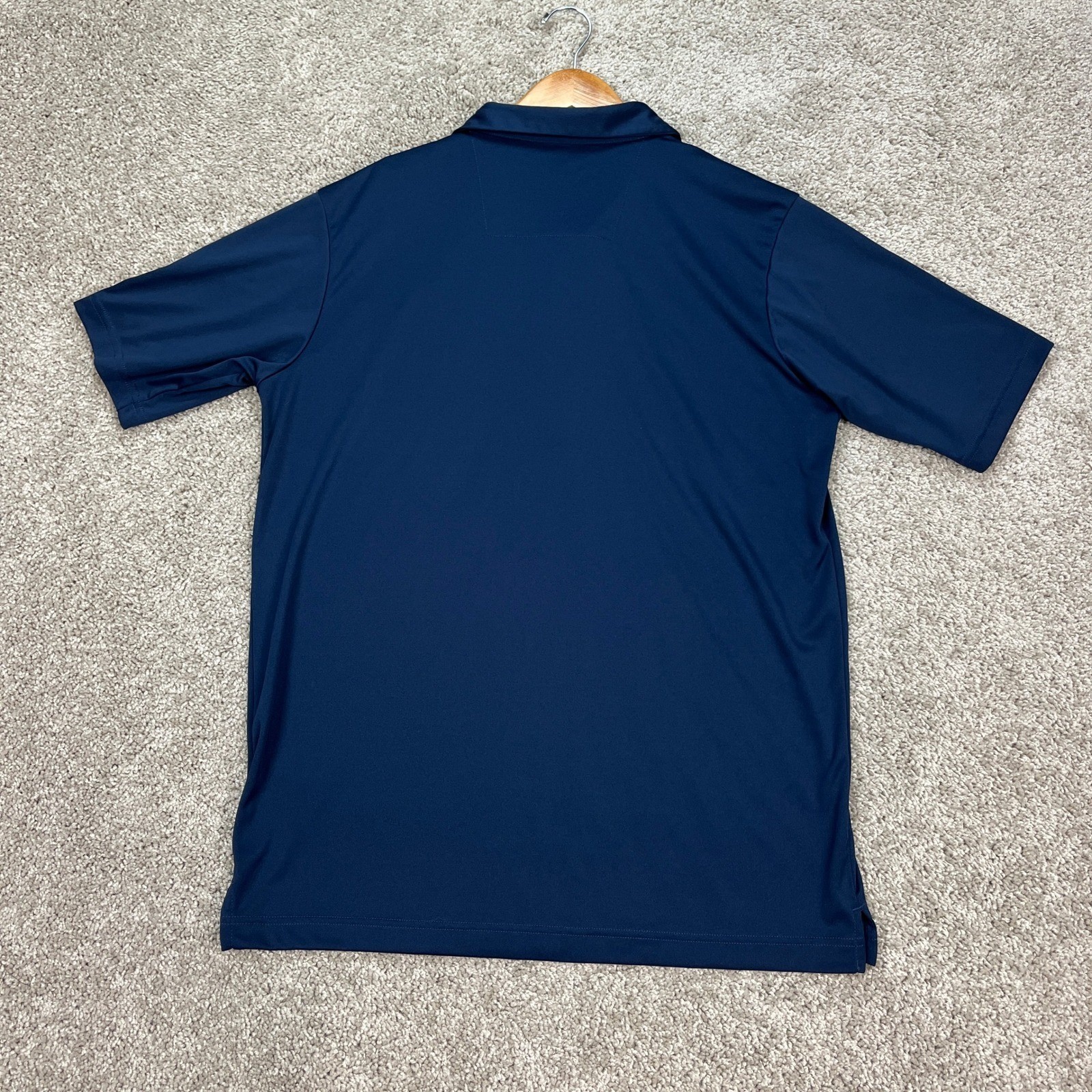 Antigua Polo Shirt Men Medium Navy Blue Short Sleeve 3 Button Placket NASCAR EUC