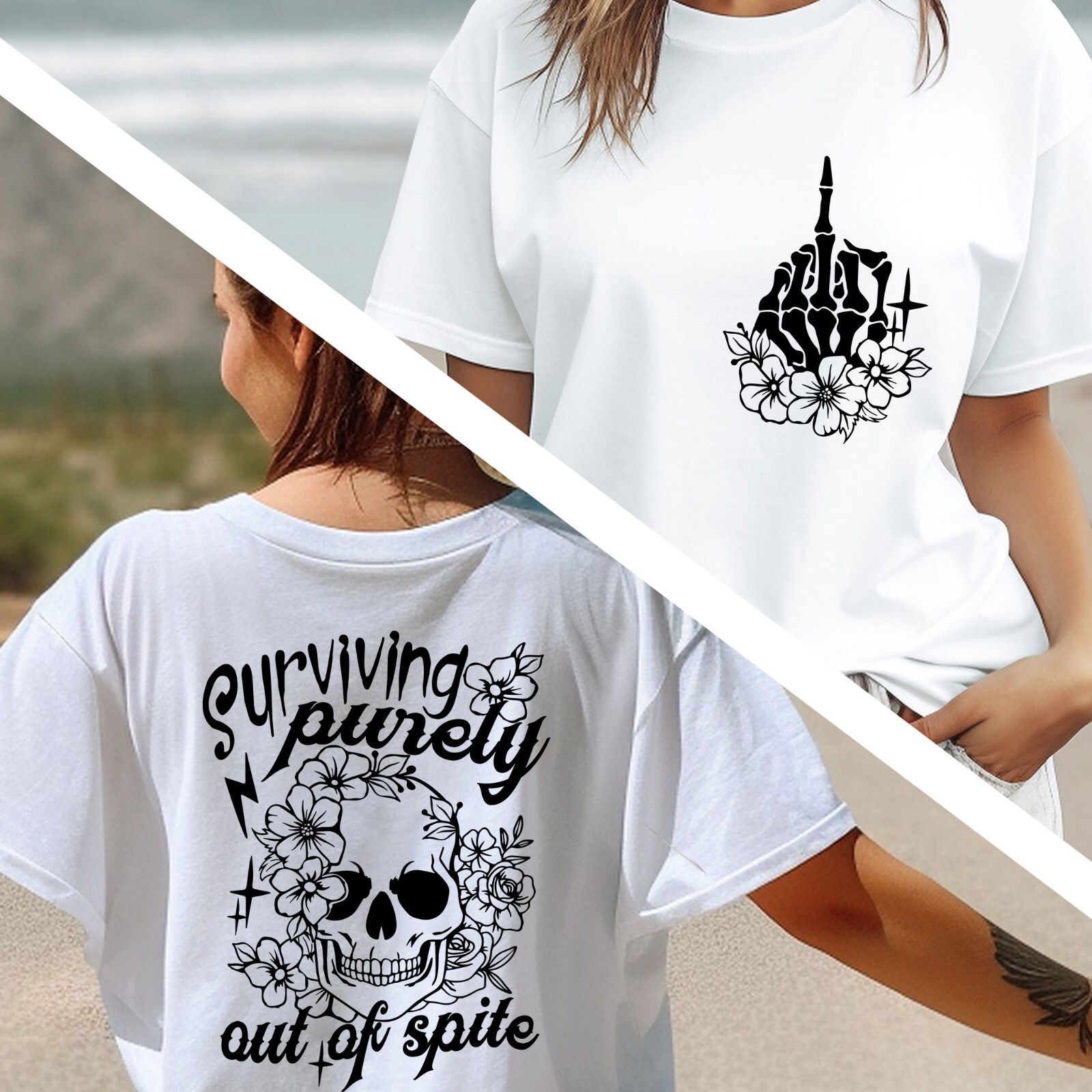 Surviving Purely Out Of Spite Shirt, Skull Floral Tee, Positive Vibes T-Shirt