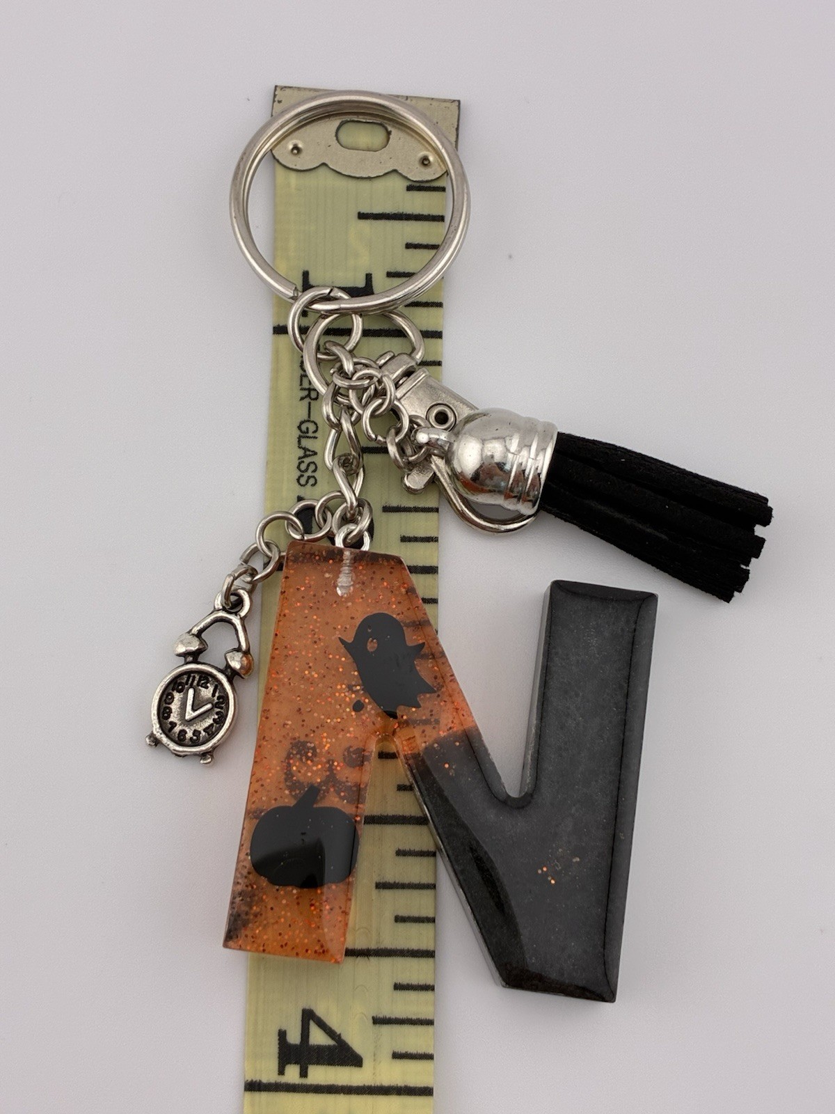 Handmade Halloween Letter N Resin Keychain Ghost Pumpkin Clock Tassel New