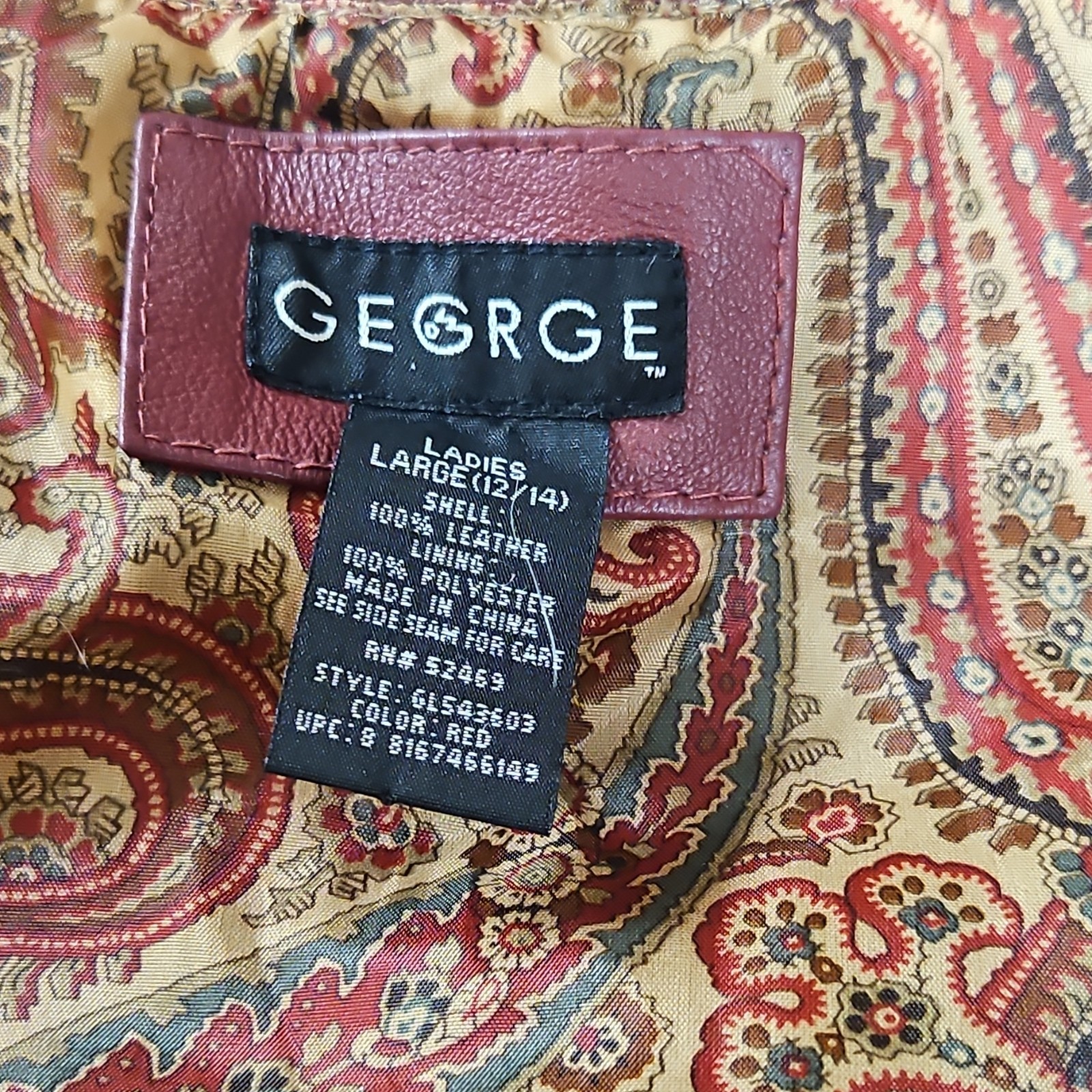 George Women’s Red Button Front Lined Paisley Blazer Jacket Mid-Length L