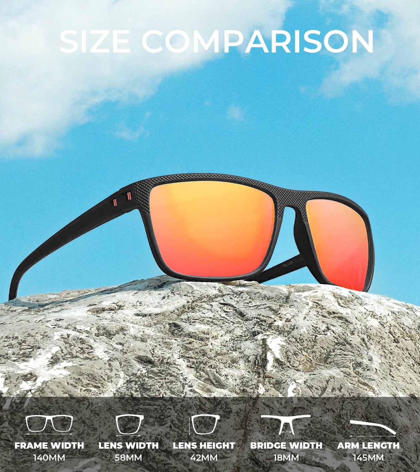 KALIYADI Polarized Sunglasses Men, Medium, (3 Pack) Black/Ice Blue/Red