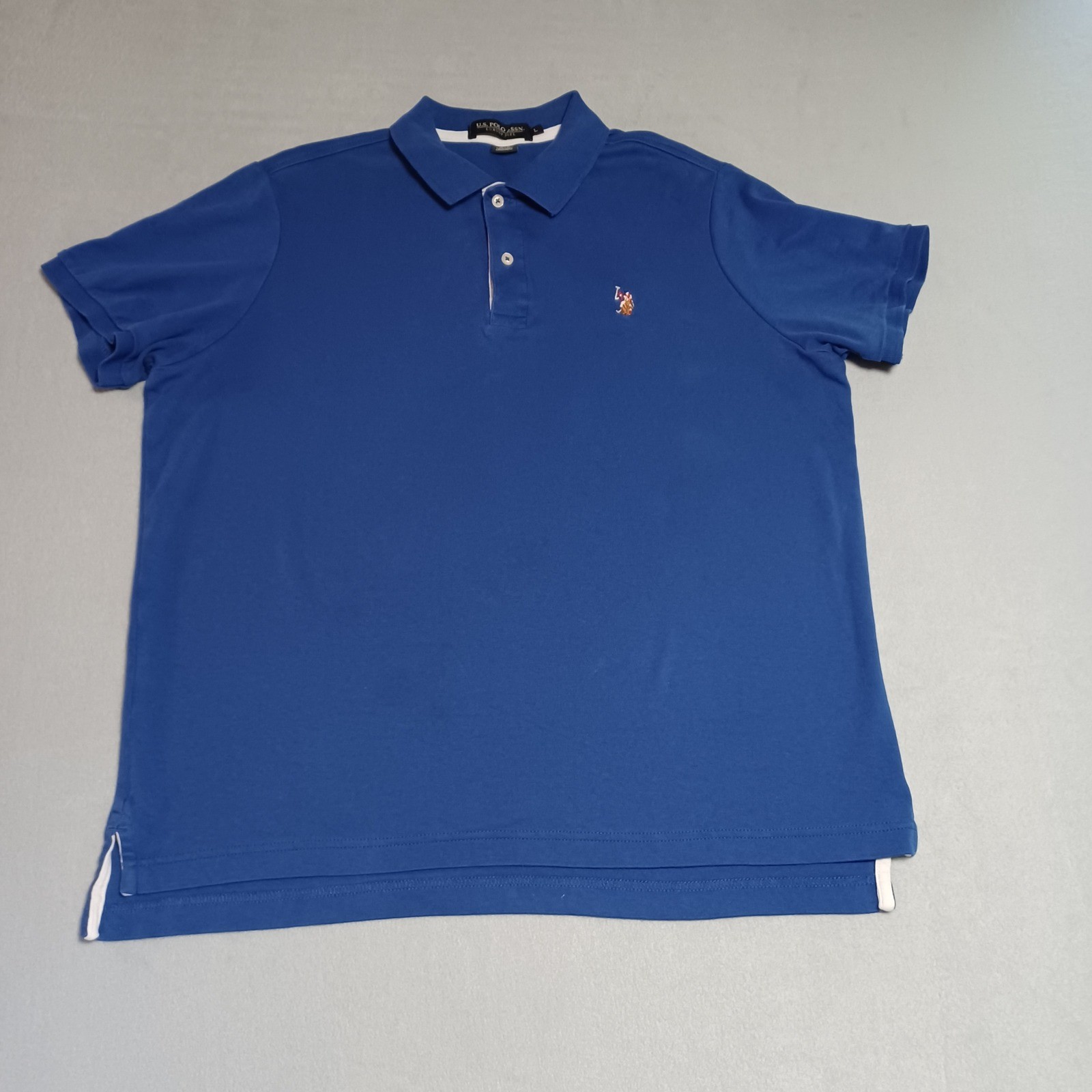 US Polo Assn Luxury Feel Mens Large Blue Short Sleeve Cotton Polo Shirt L