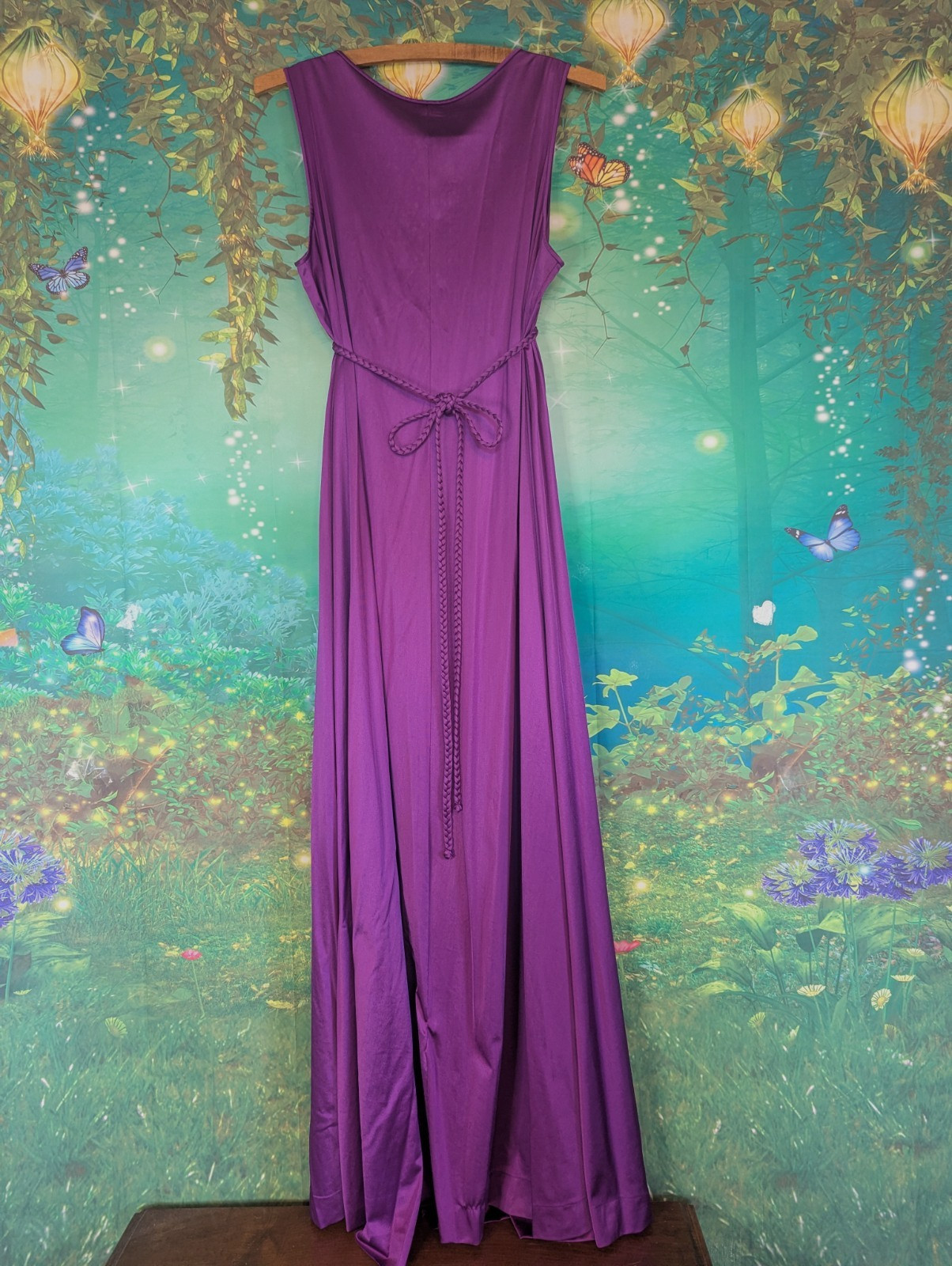 VTG Vanity Fair Silky Nylon Nightgown Braided Tie Back 34 Goddess Purple (203)