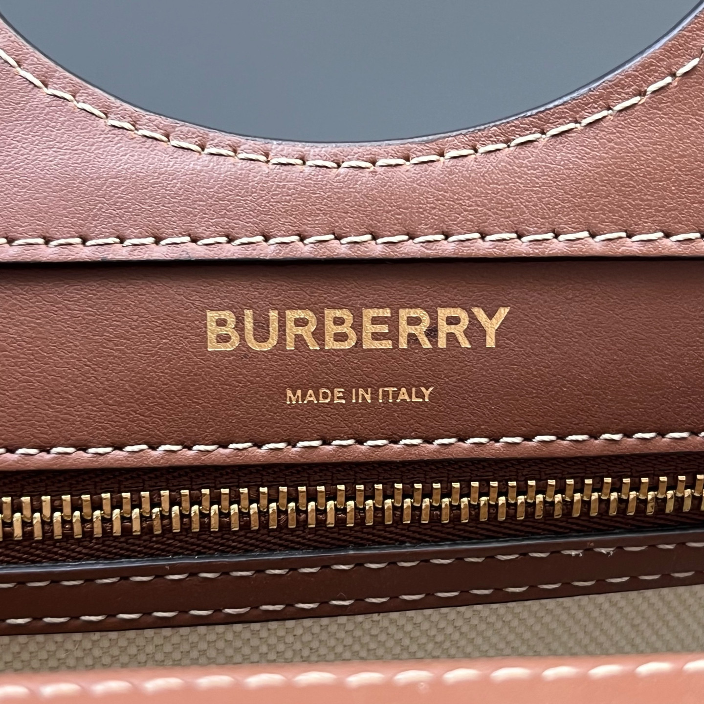 Authentic Burberry Pocket Canvas and Leather Top Handle Bag Beige and Brown