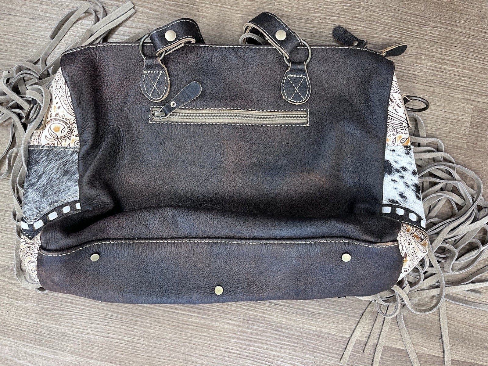 Myra Bag Western Cowhide Leather Fringe Concealed Carry Purse Handbag