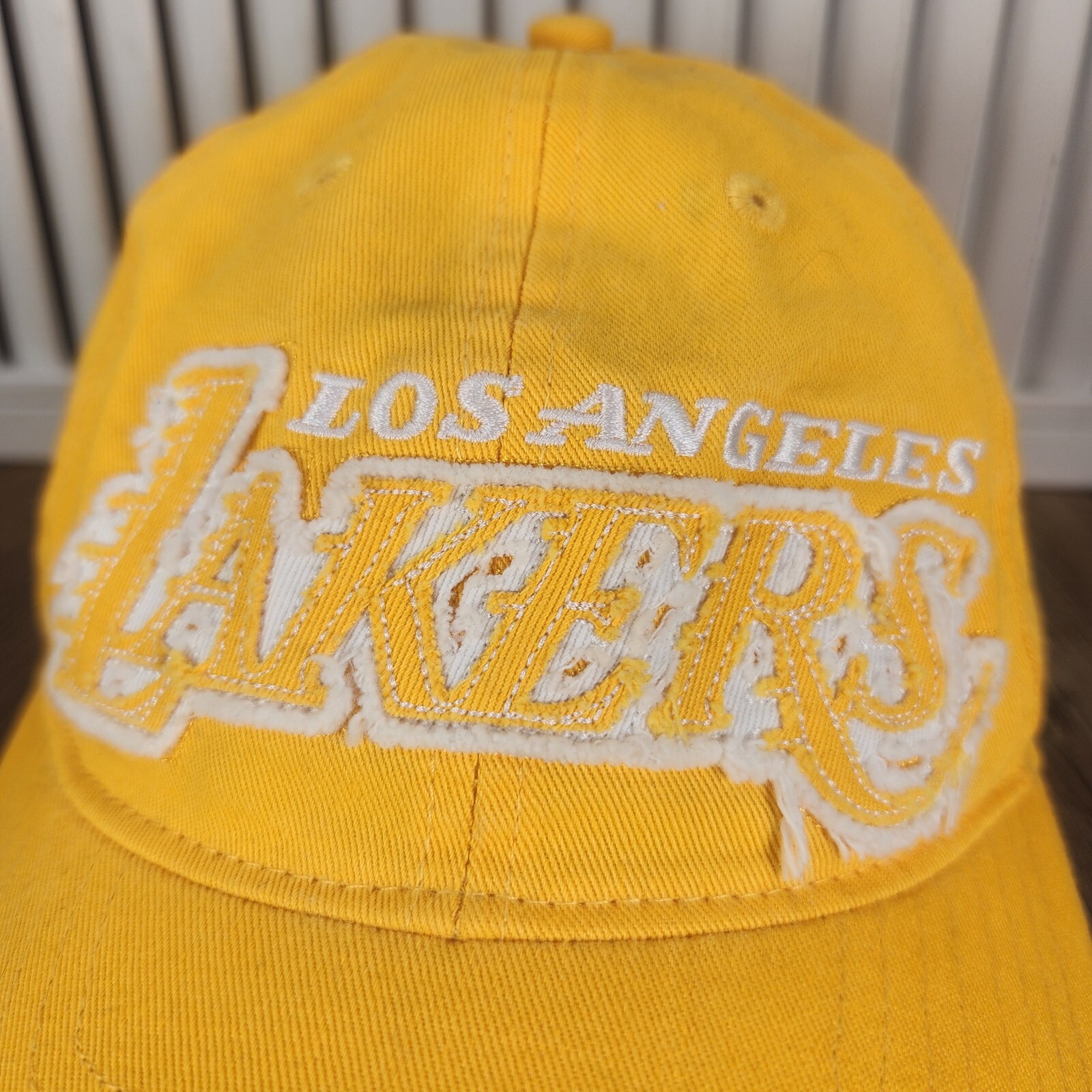 Los Angeles Lakers Adidas 2012 Hat Cap Strapback Yellow Spell Out Frill NBA Logo