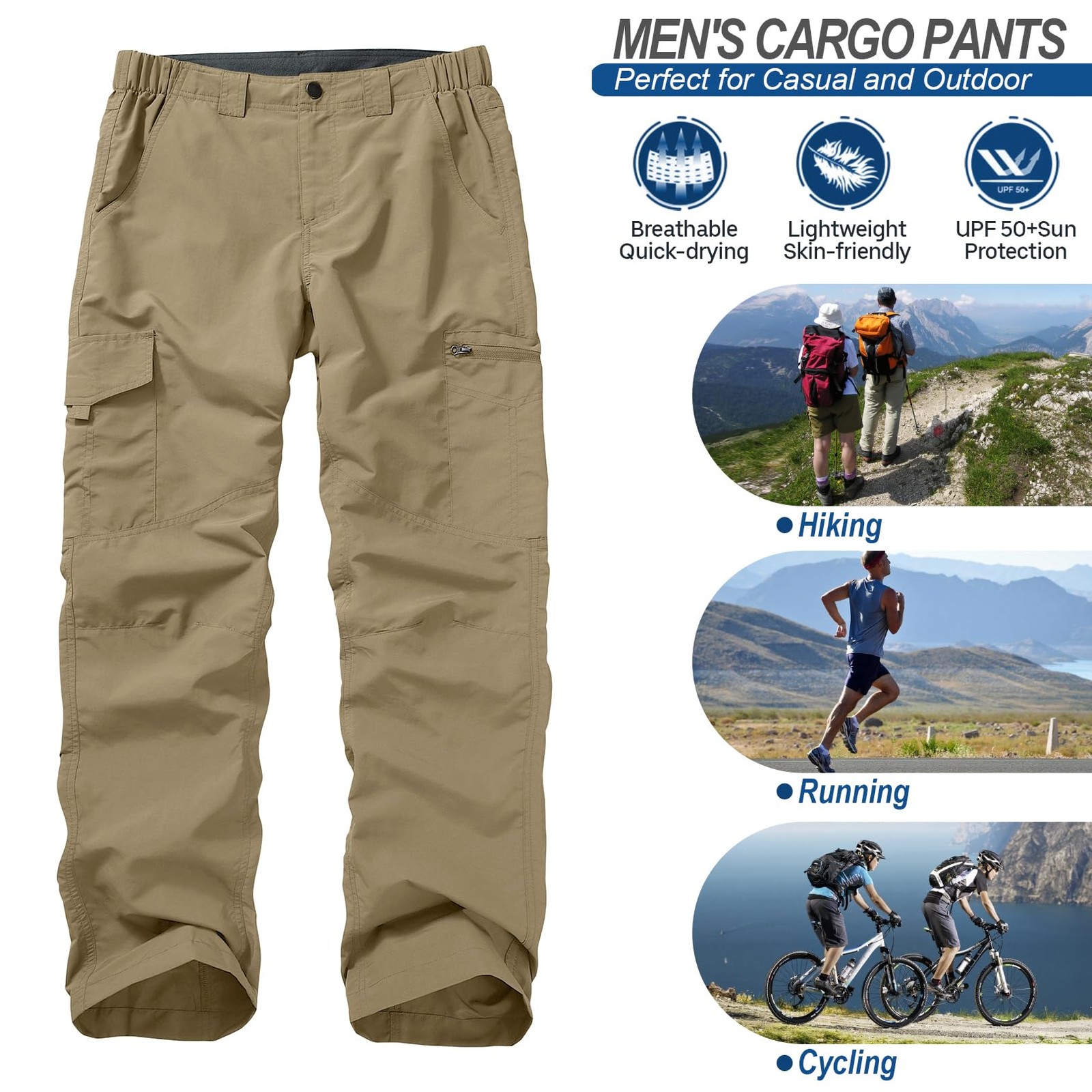 Men’s Quick Dry Hiking Pants UPF 50 Travel Fishing Safari Cargo Boy Scout 38