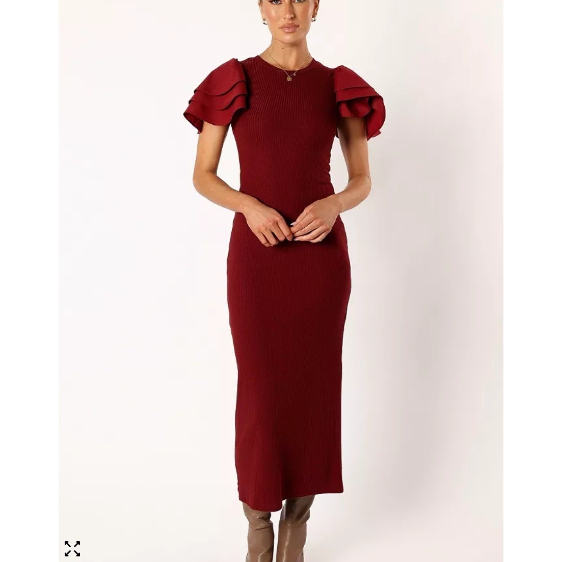 Petal and Pup Cally Ruffle Sleeve Maxi Dress Size M NEW Romantic Ribbed Date
