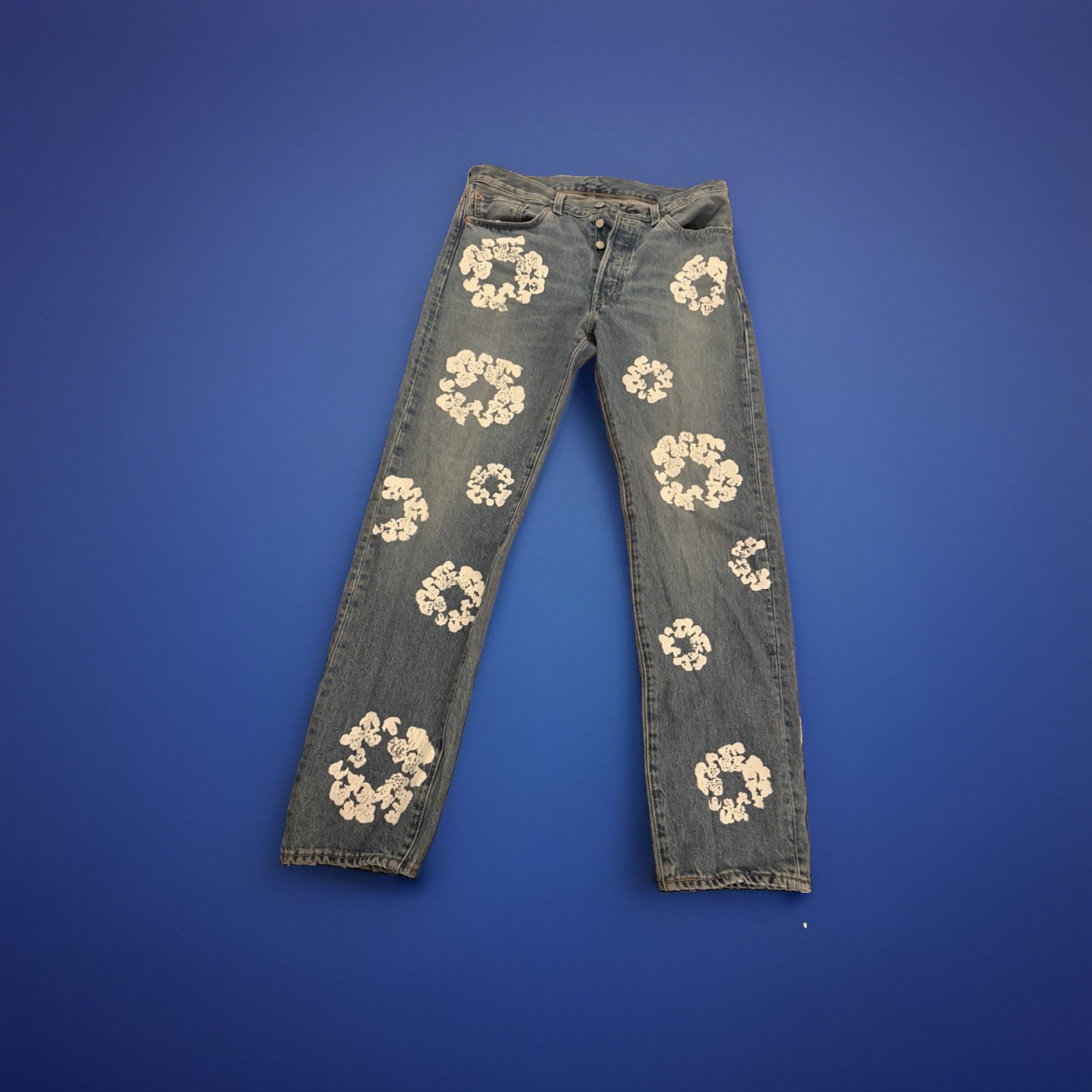 DENIM TEARS 501 DT Blue Floral Print Straight Denim Jeans Men’s Size 29