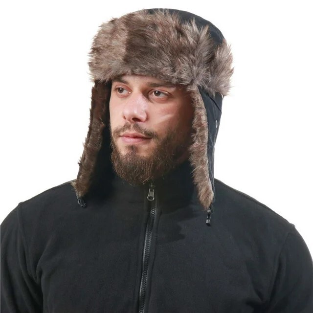 Winter Mens Ushanka Aviator Trapper Hat Russian Trooper Ear Flap Faux Fur Cap