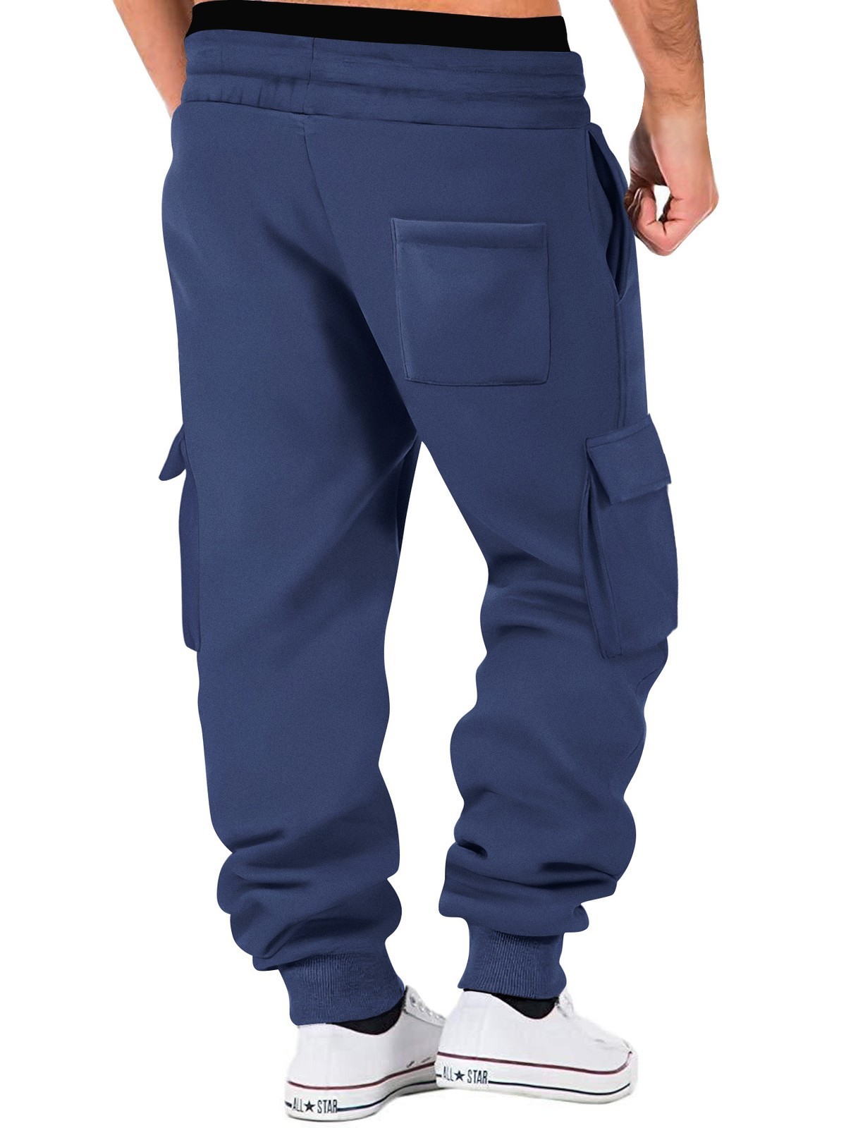 Spring Fall Men’s Cargo Joggers Soft Fleece Sweatpants Multi-Pockets Drawstring