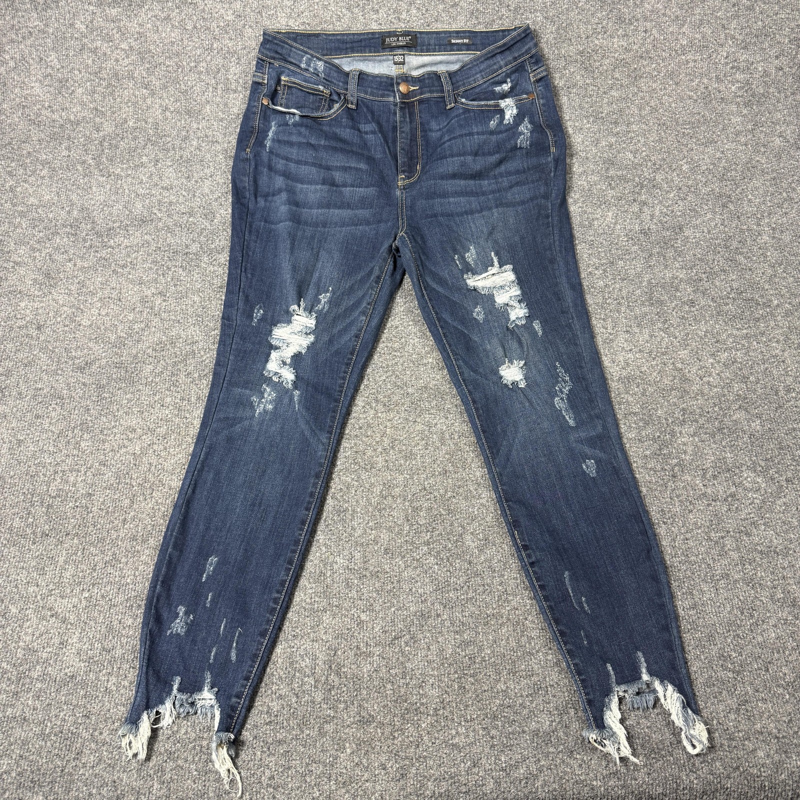 Judy Blue Jeans Juniors 15/32 Medium Wash Mid Rise Skinny Fit Distressed Fringe