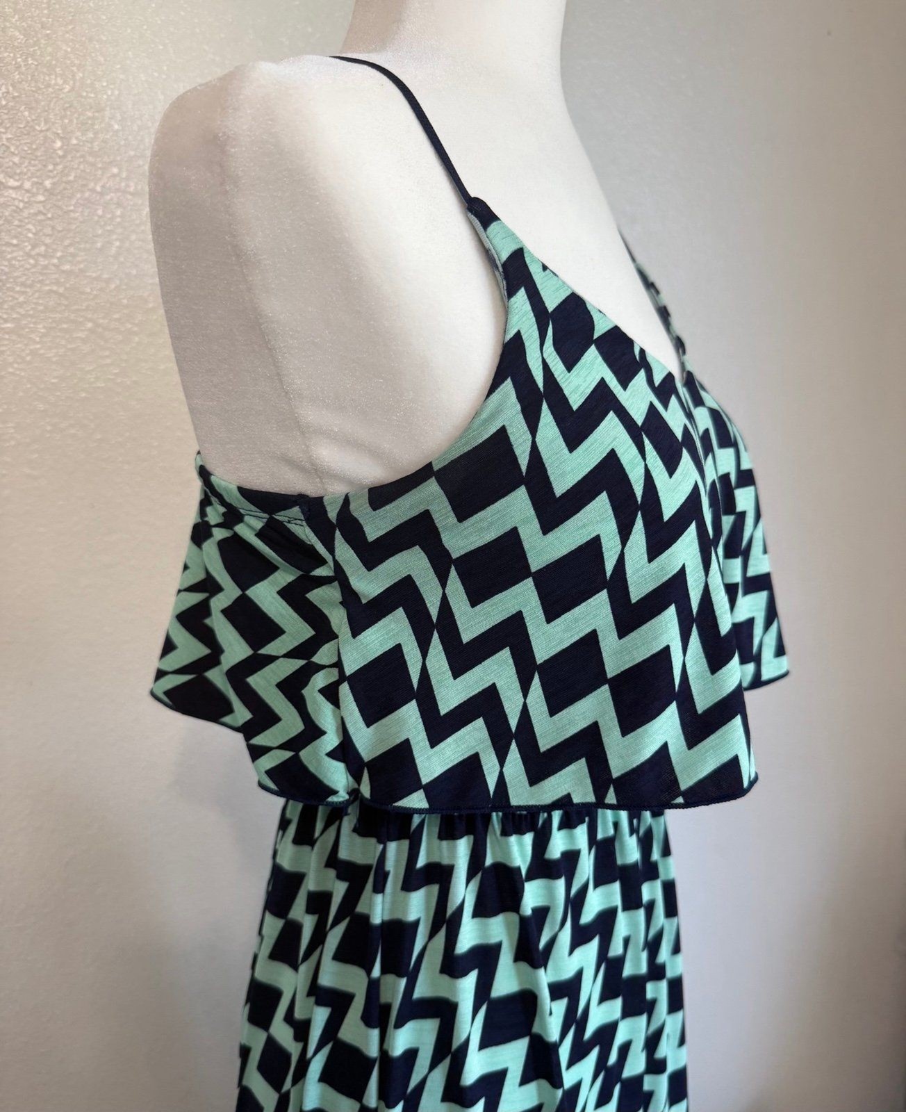 Three Pink Hearts navy and mint Chevron maxi dress XS -Ssummer wedding parties