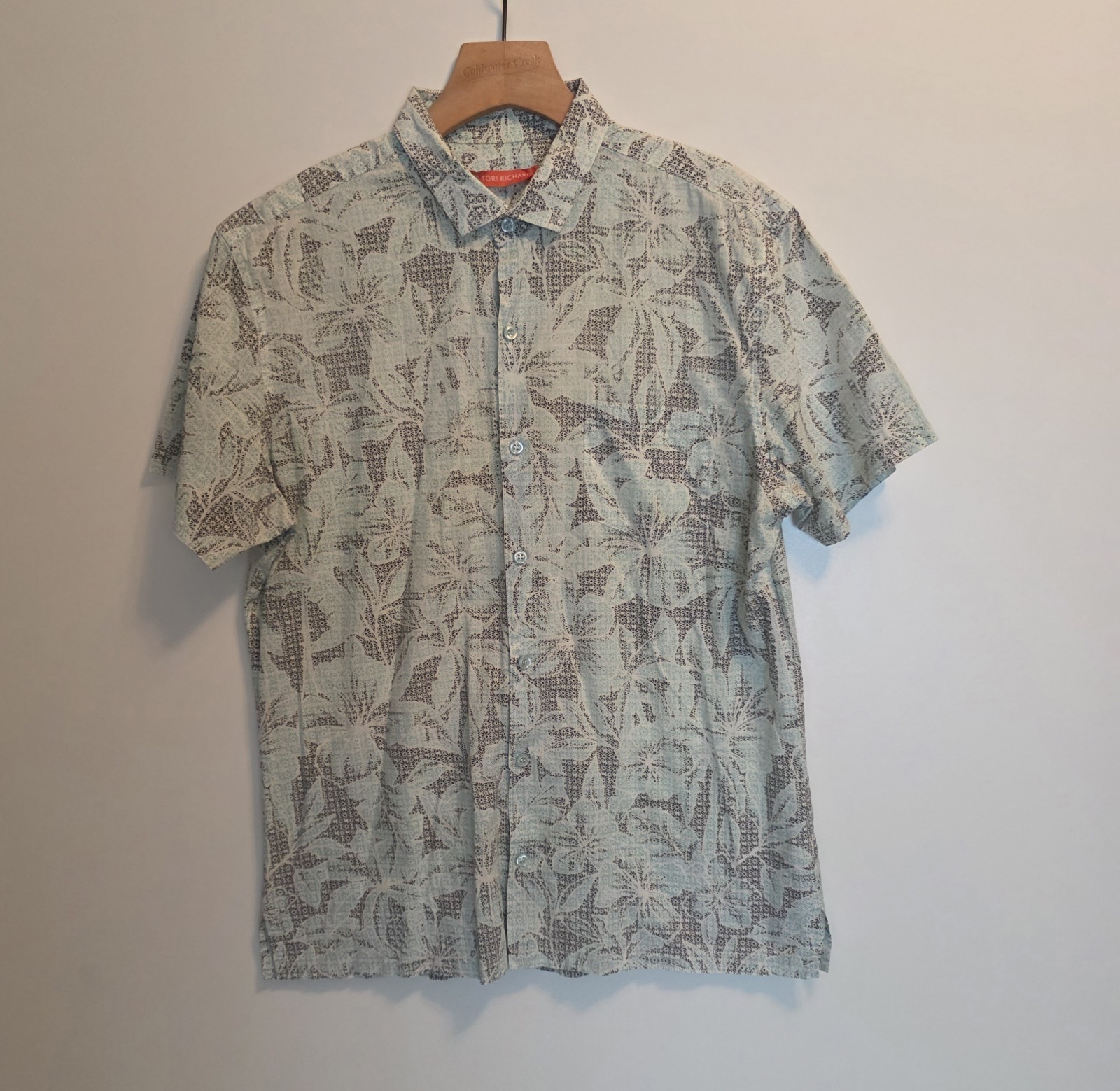 Tori Richard Hawaiian Shirt Tropical Floral Cruise Blue Cotton Lawn Mens Medium