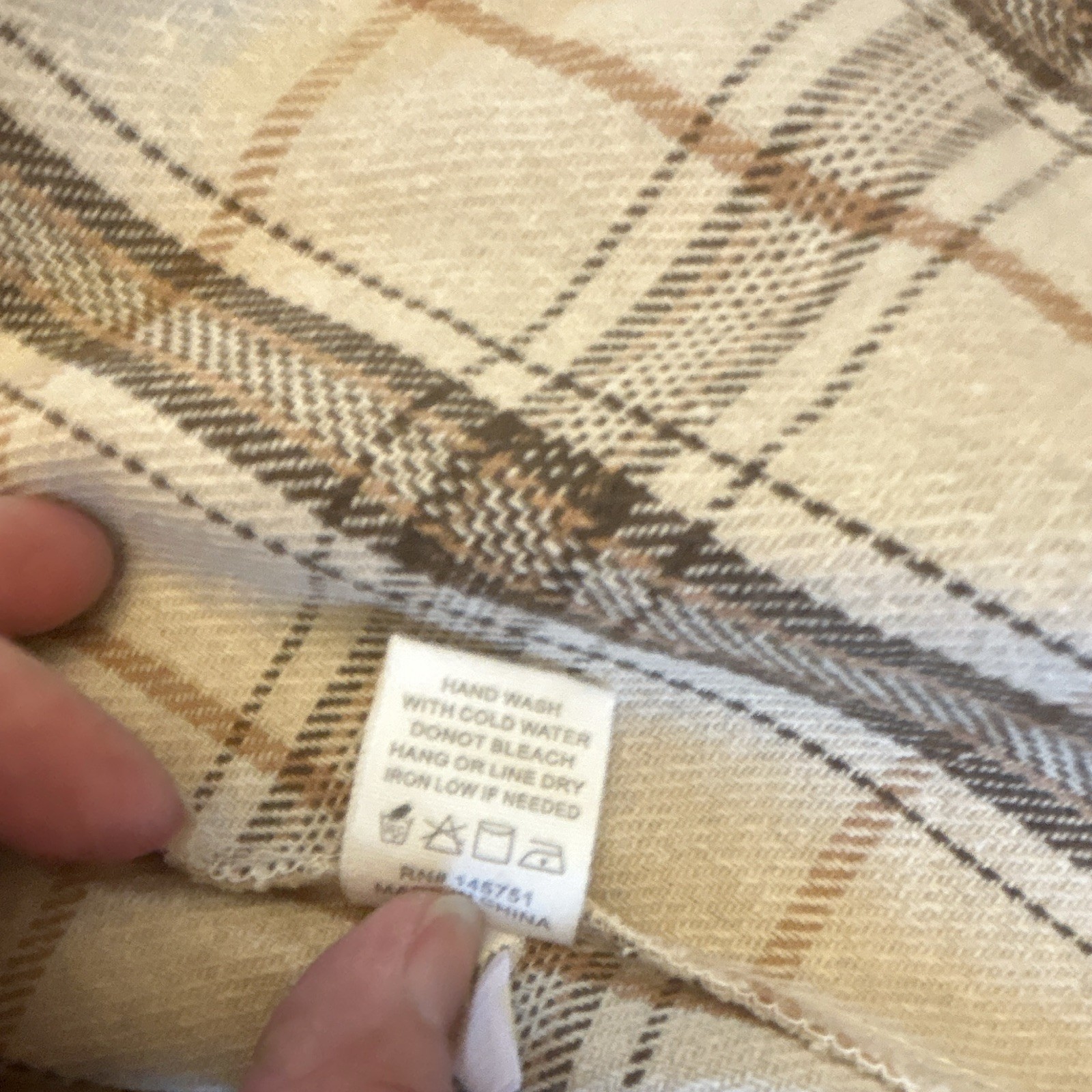 Altard State Women’s Plaid Shawl/Wrap Beige Brown White Trim Hand Wash