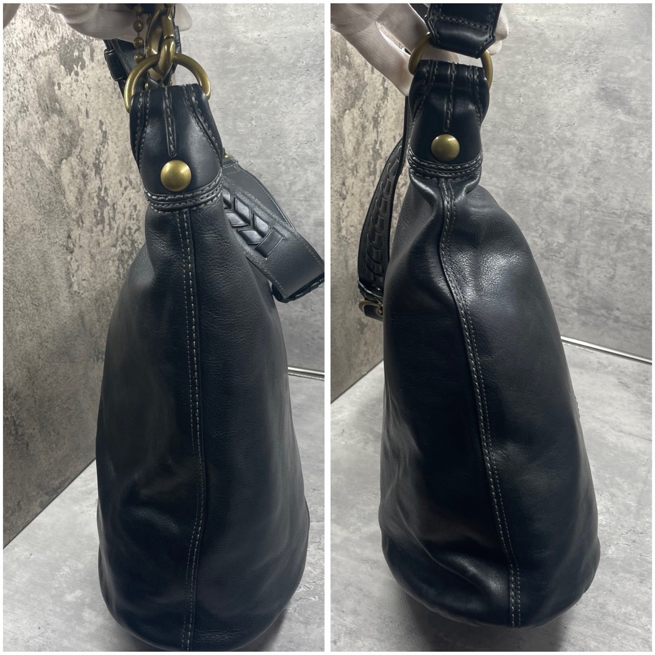 Vintage Coach 11423 XL Vintage Cognac Bleecker Tattersall Leather Duffle Black