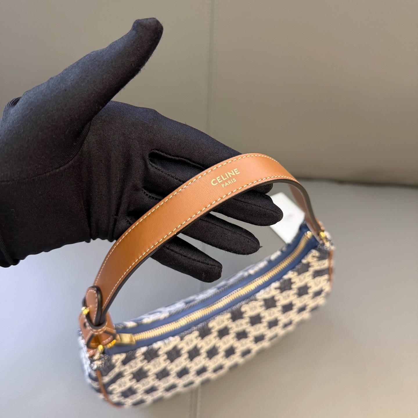 Celine Ava Denim Triomphe Embroidered Blue Shoulder Bag