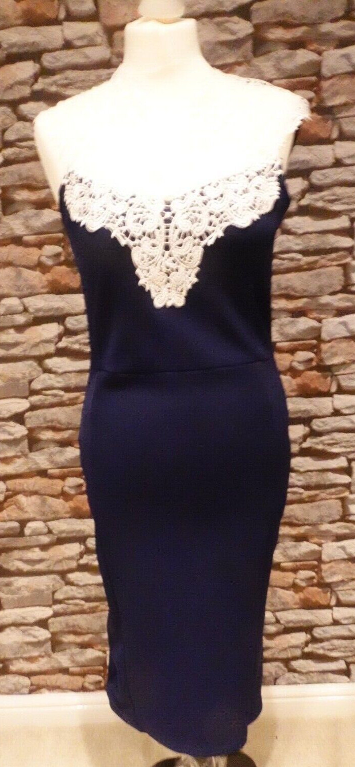  Quiz Stunning Ladies Lace Top Navy Party Dress Size 14 Immaculate Condition