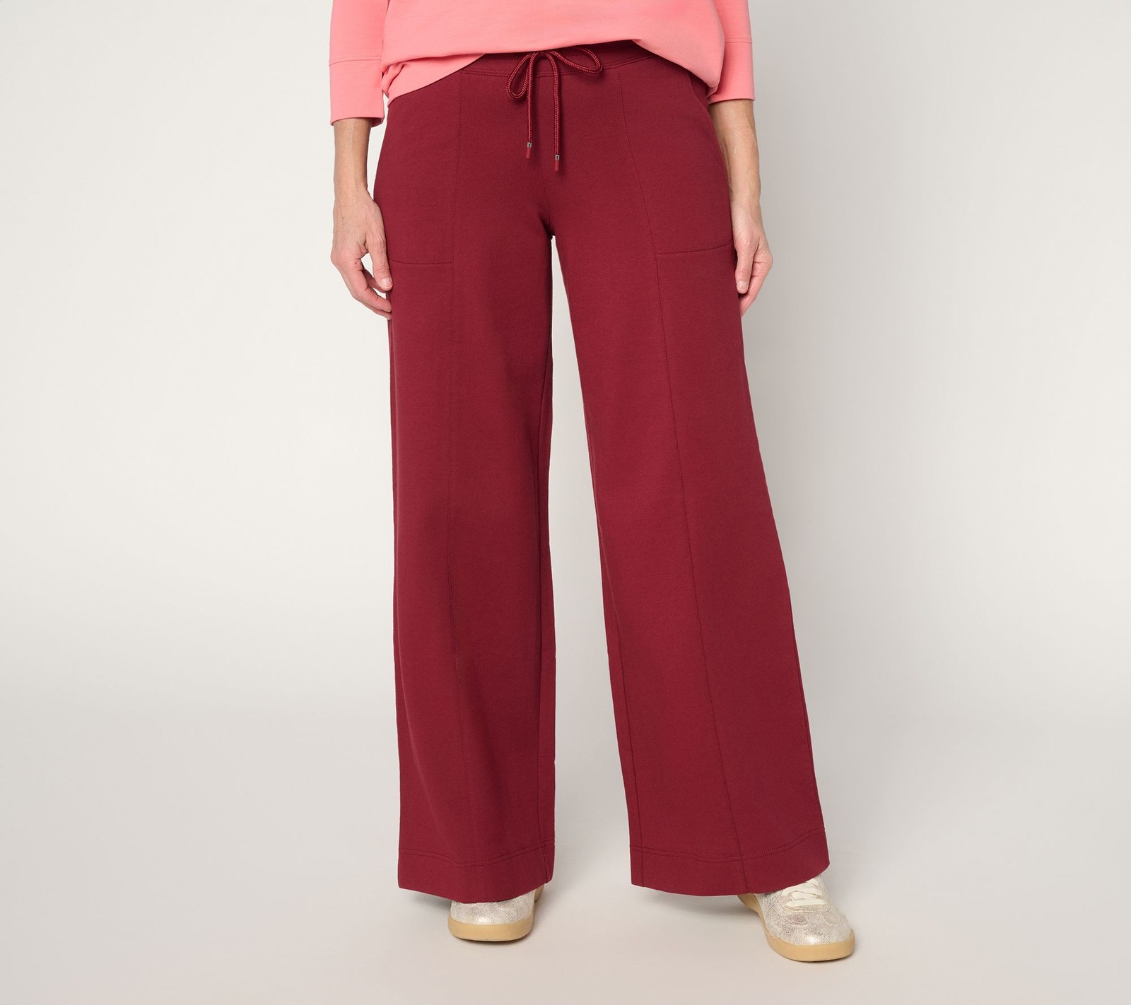 Denim & Co. Active French Terry Regular Wide Leg Pant Wine M New