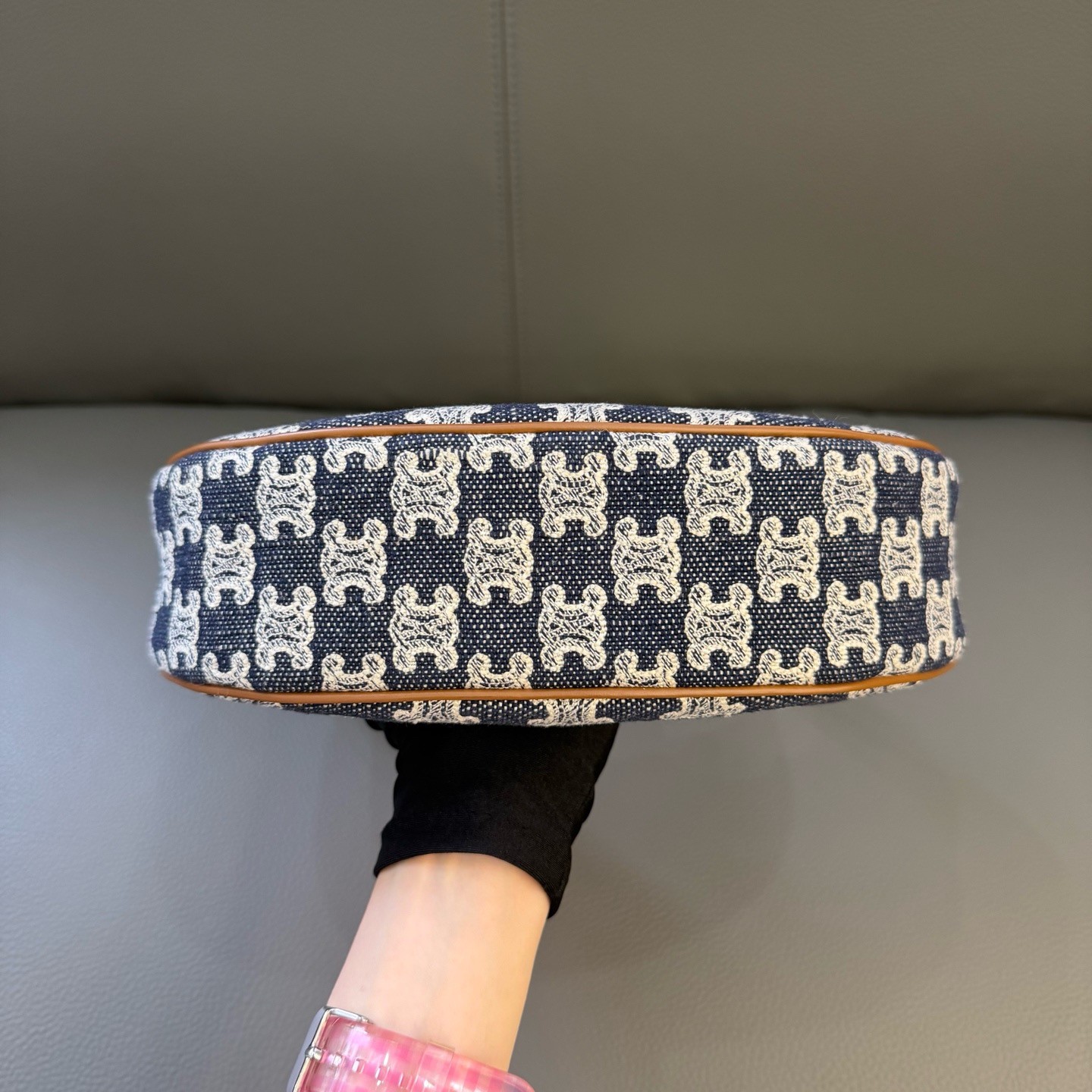 Celine Ava Denim Triomphe Embroidered Blue Shoulder Bag
