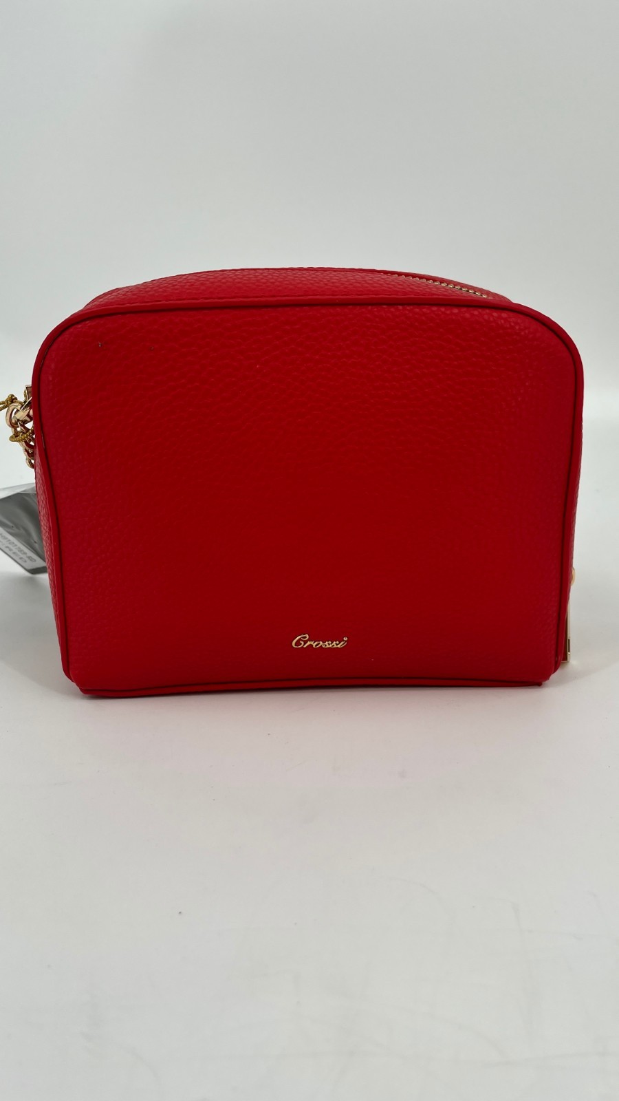 Crossi Chloe Bow Crossbody Red Faux Leather Zip Closure Chain Strap Logo