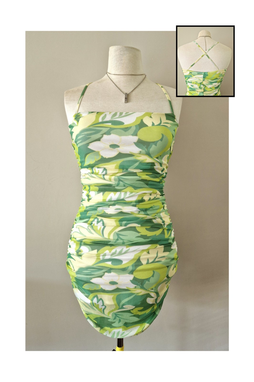 Quiz Vibrant Lime Green Ruched Bodycon Summer Party Cocktail Dress. Size 10