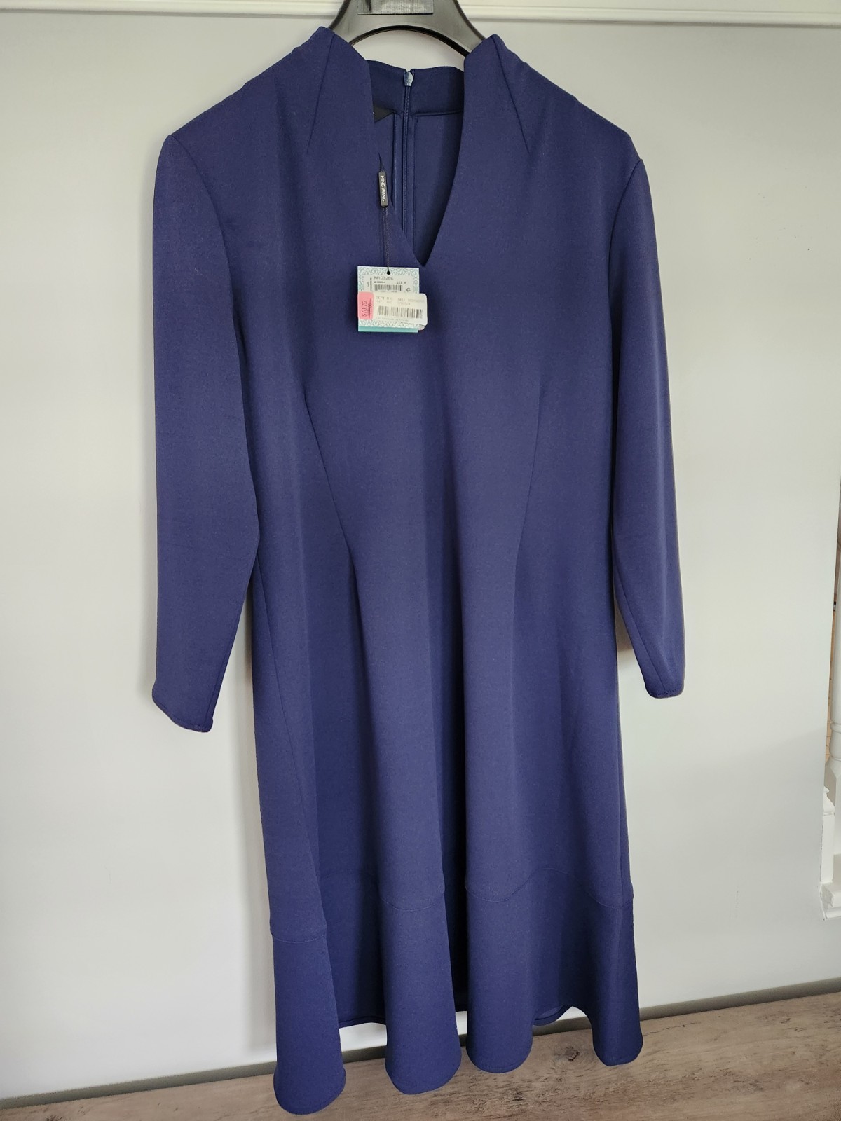 NWT Ming Wang Deco Crepe Work Cocktail Fit-And-Flare Dress Navy Dark Blue MEDIUM