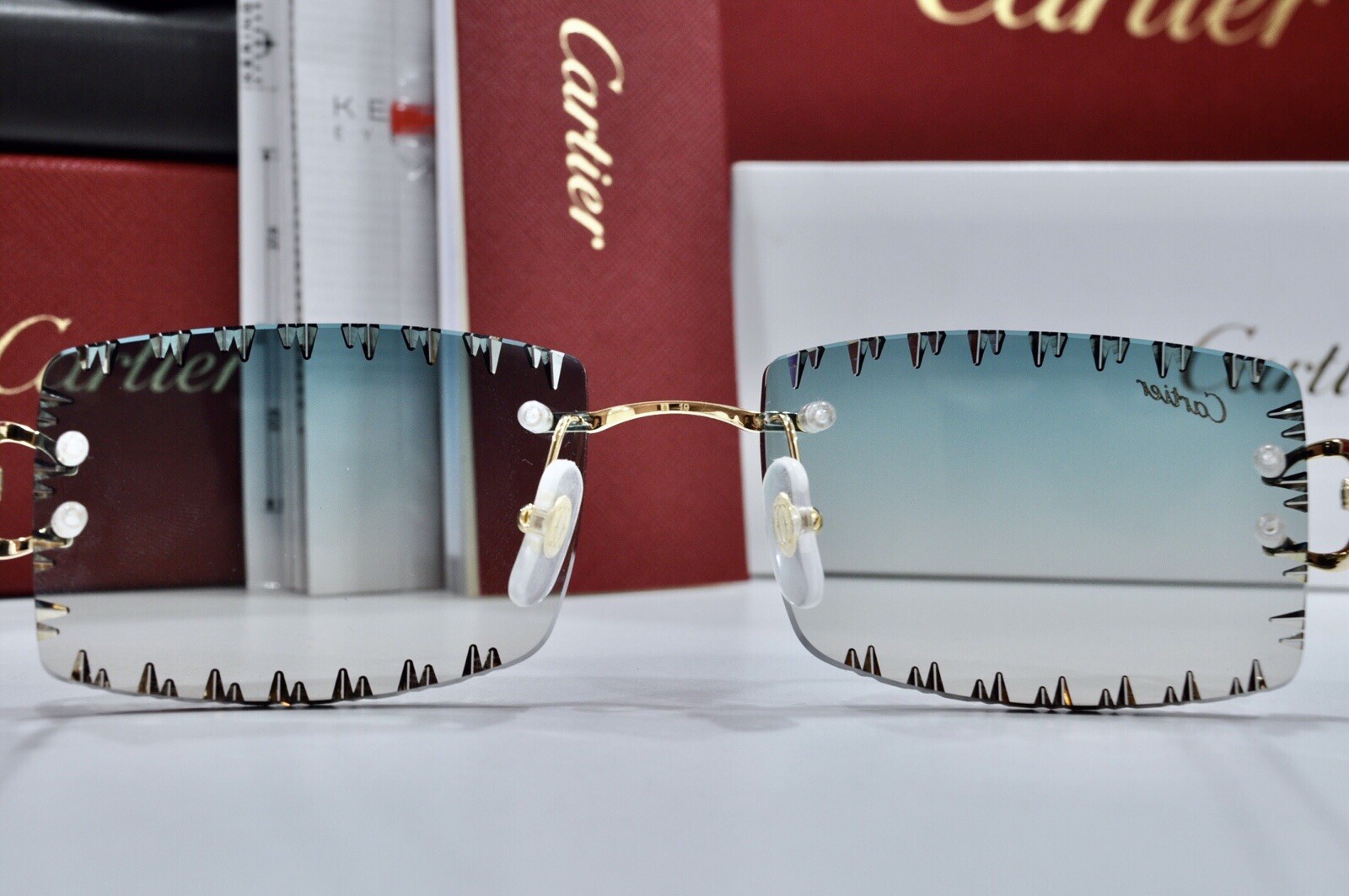 Cartier Rimless Piccadilly BIG C Decor Gold Occhiali Frame Glasses diamond lens