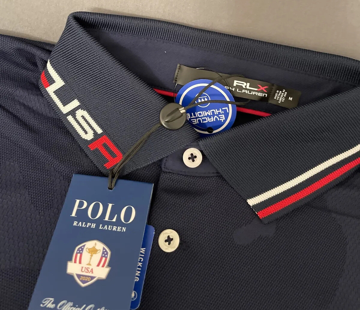 RLX Ryder Cup Golf Shirt Polo Logo Camo Ralph Lauren Medium Navy Blue NWT